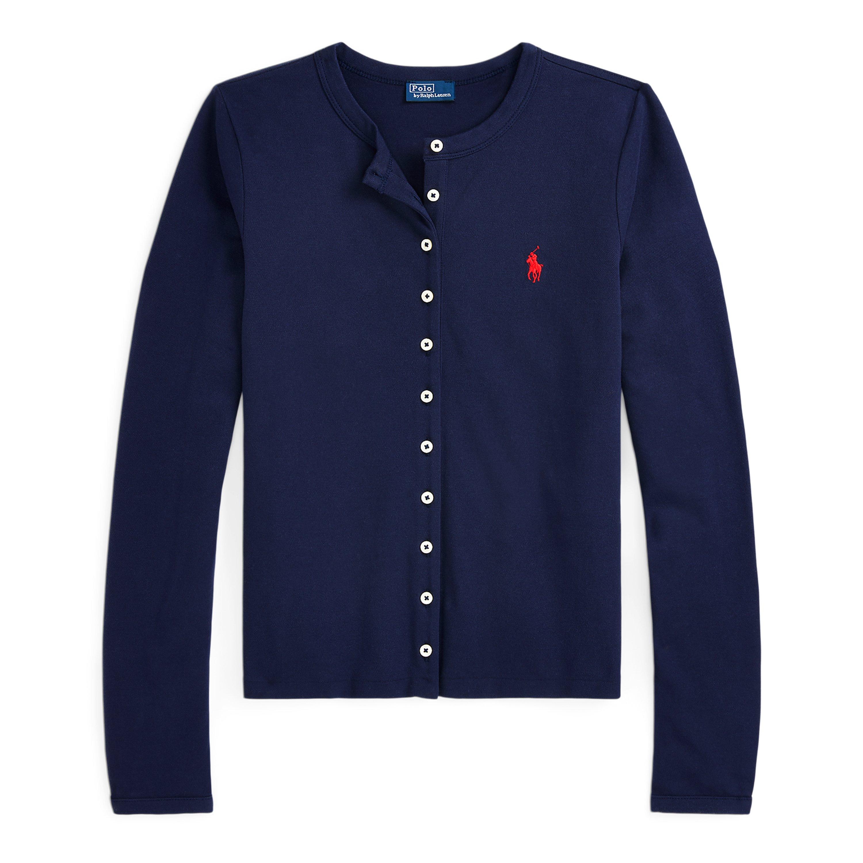 Stretch Cotton Crewneck Cardigan