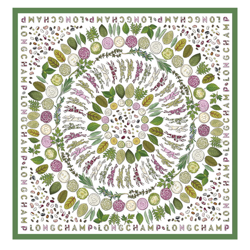 Longchamp Herbarium Silk scarf 90 Green - Silk