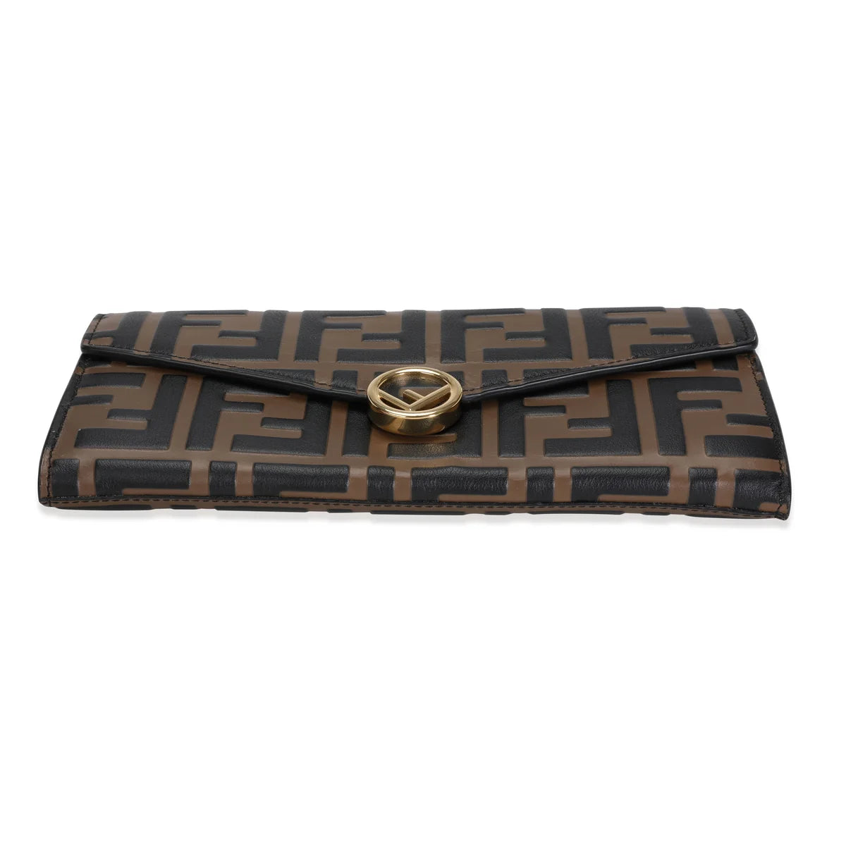 Fendi Black & Brown Zucca-Embossed Leather Continental Wallet