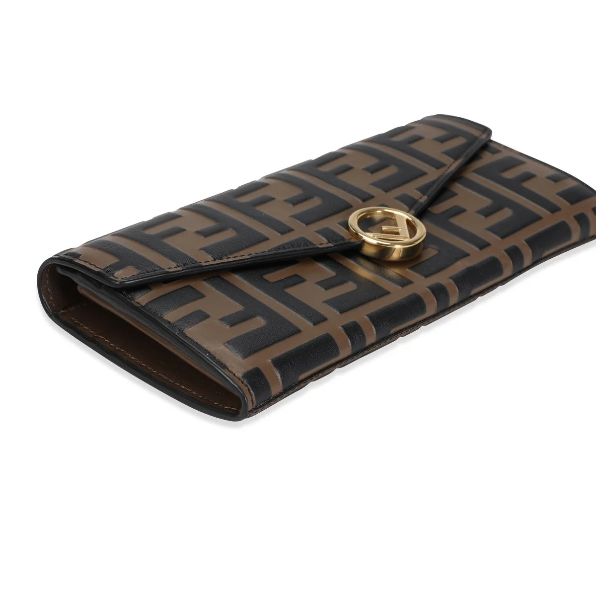 Fendi Black & Brown Zucca-Embossed Leather Continental Wallet