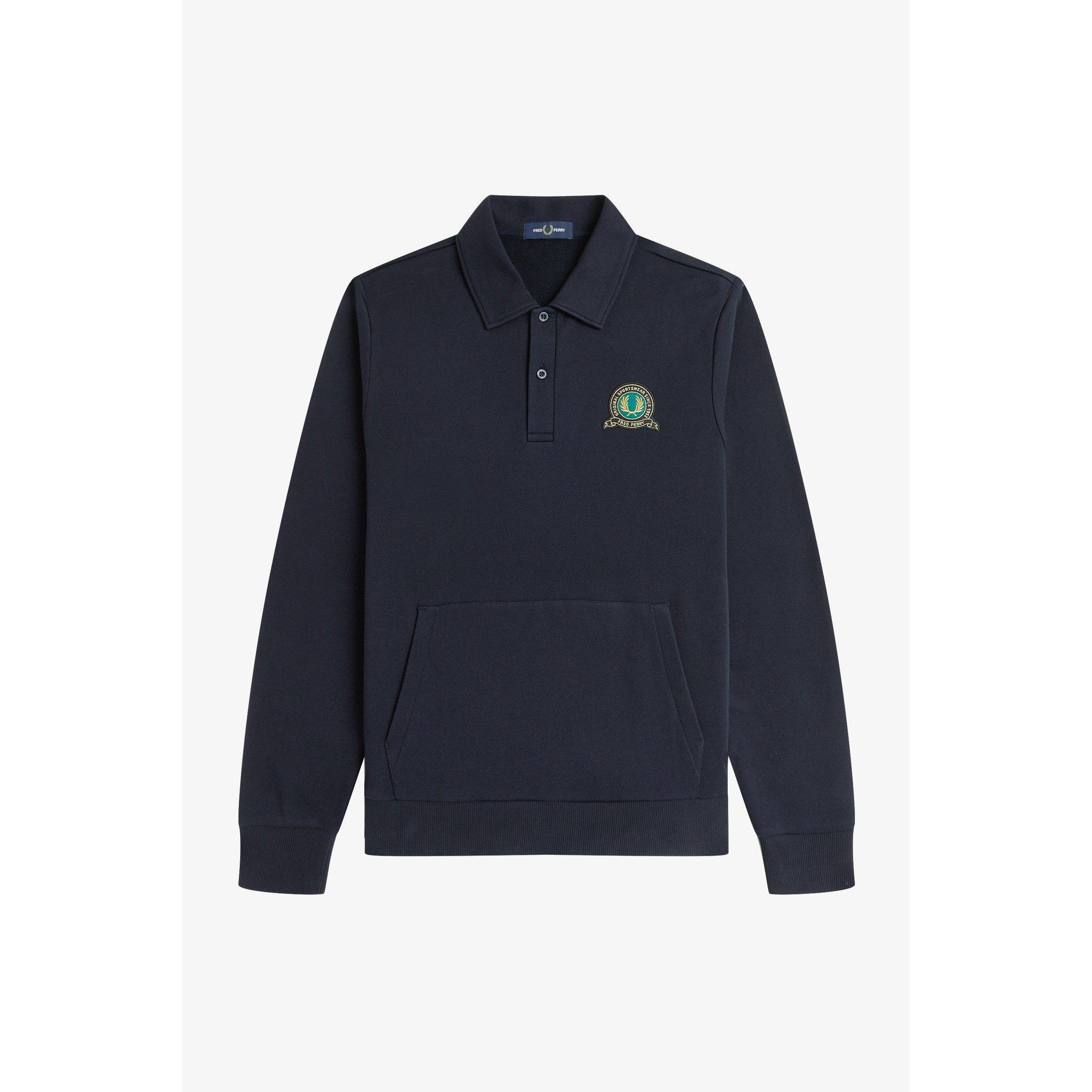 Badge Collar Ribbed Crew Sweatshirt