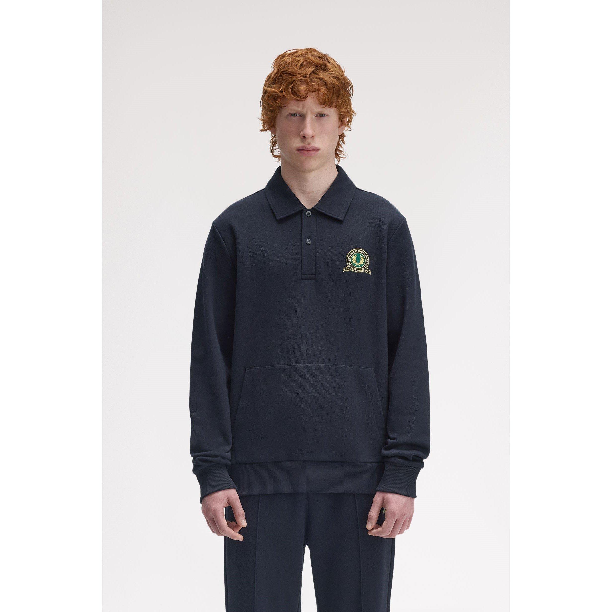 Badge Collar Ribbed Crew Sweatshirt