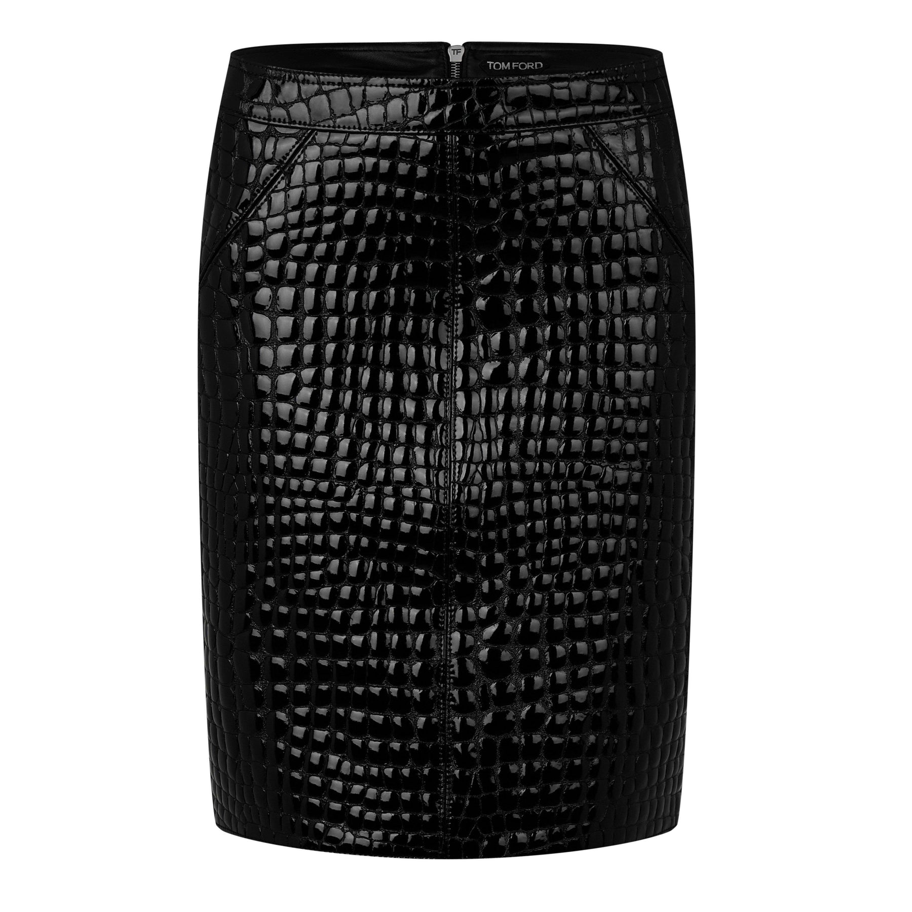 Glossy Croc Embossed Leather Skirt