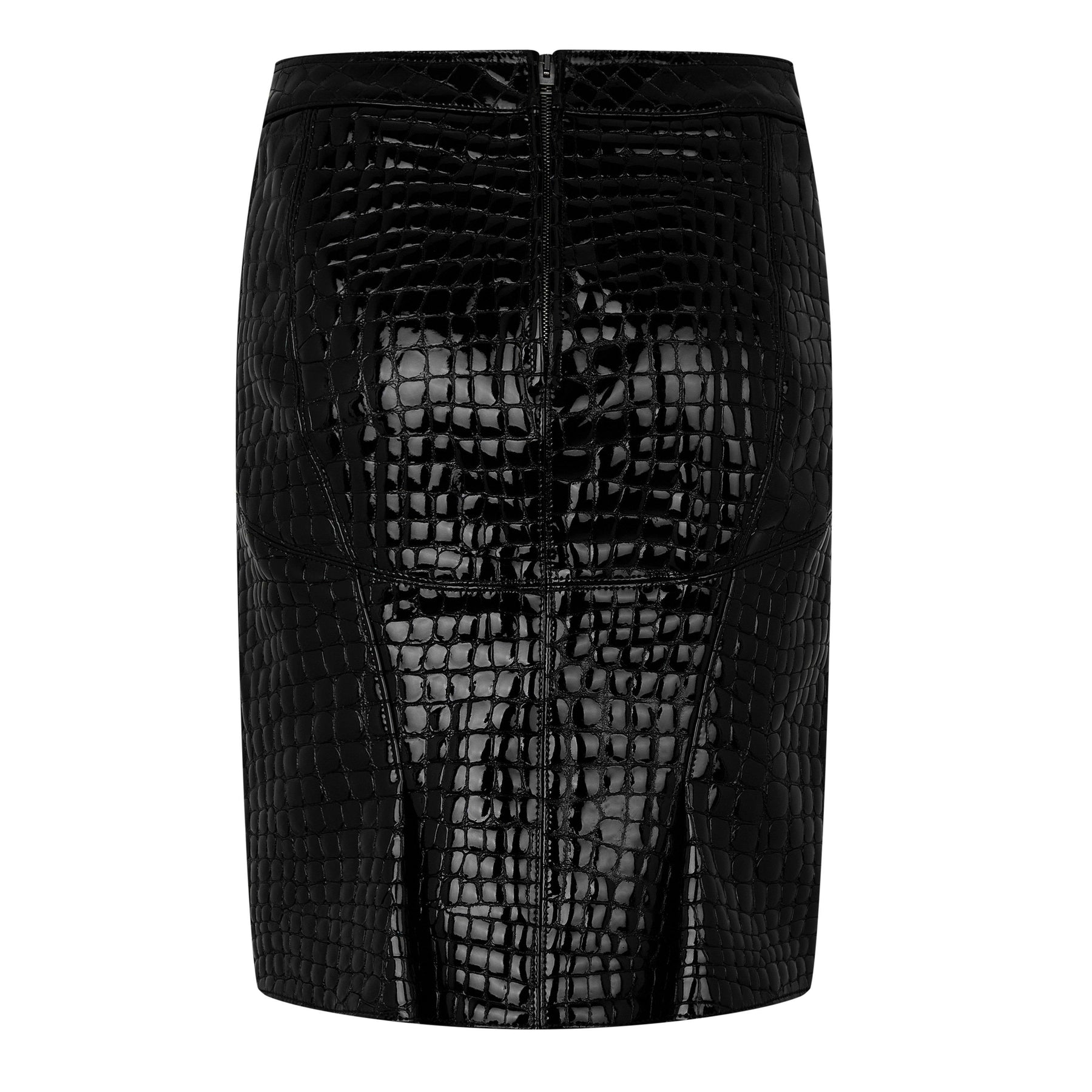 Glossy Croc Embossed Leather Skirt