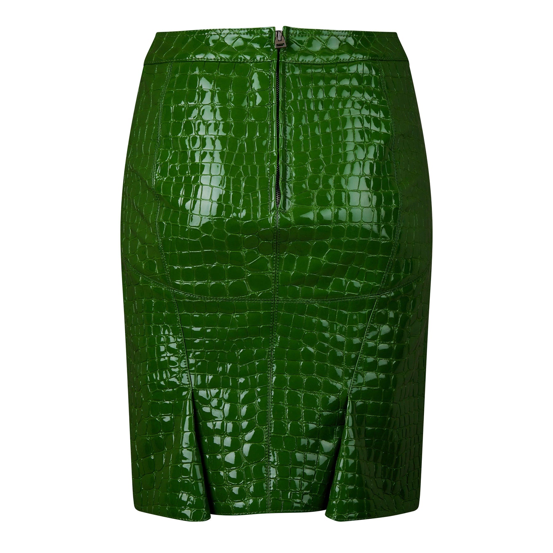 Glossy Croc Embossed Leather Skirt
