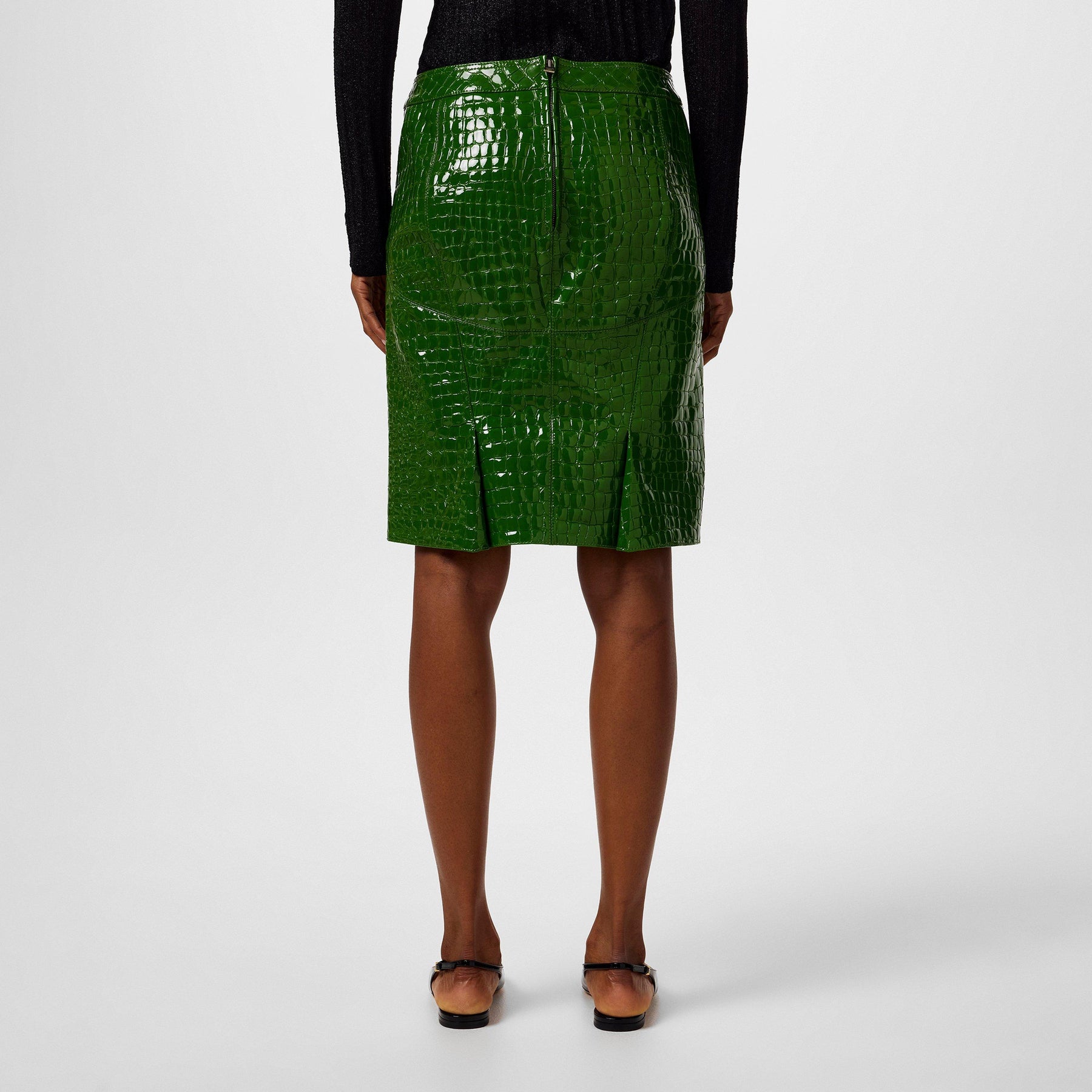 Glossy Croc Embossed Leather Skirt