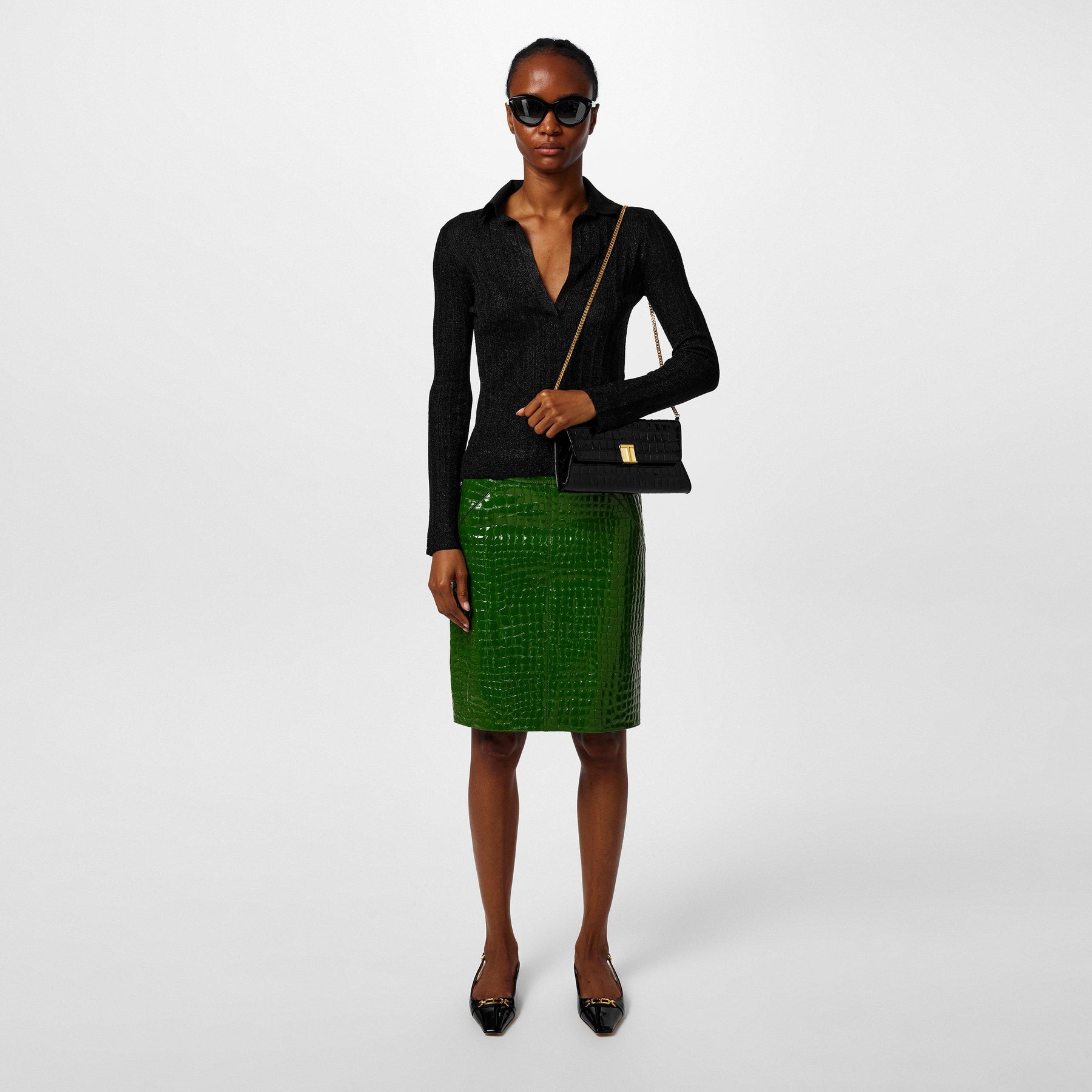 Glossy Croc Embossed Leather Skirt