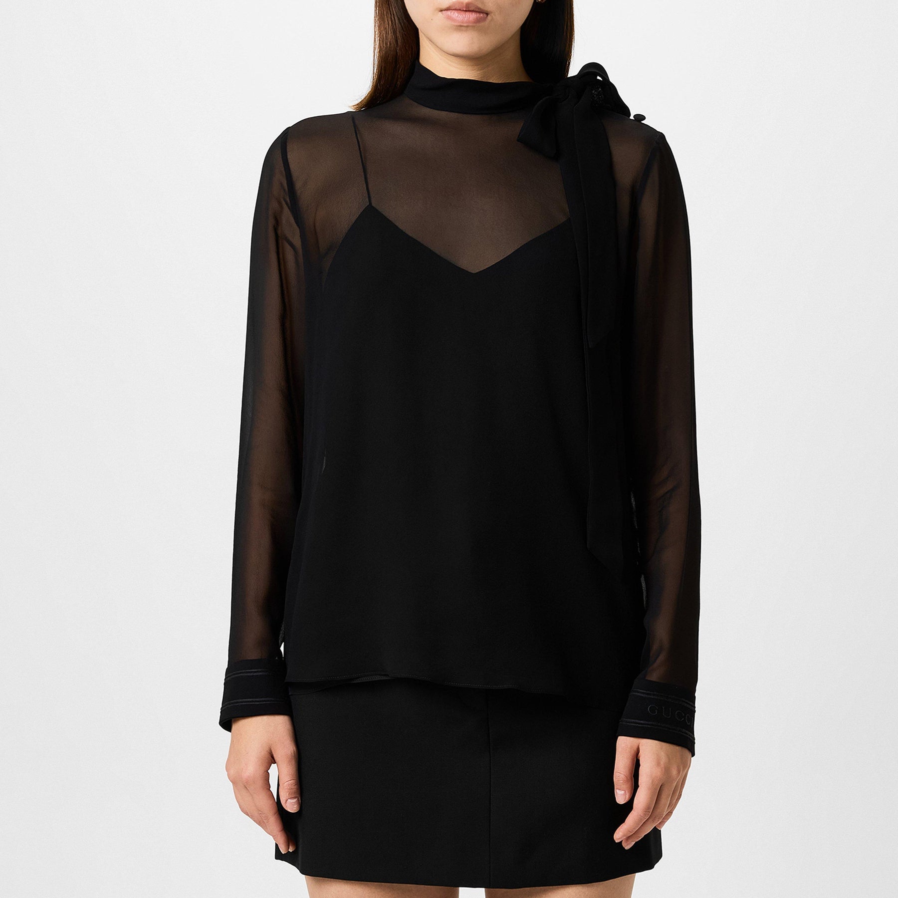 Women's Plain Silk Tie-Detailed Georgette Blouse