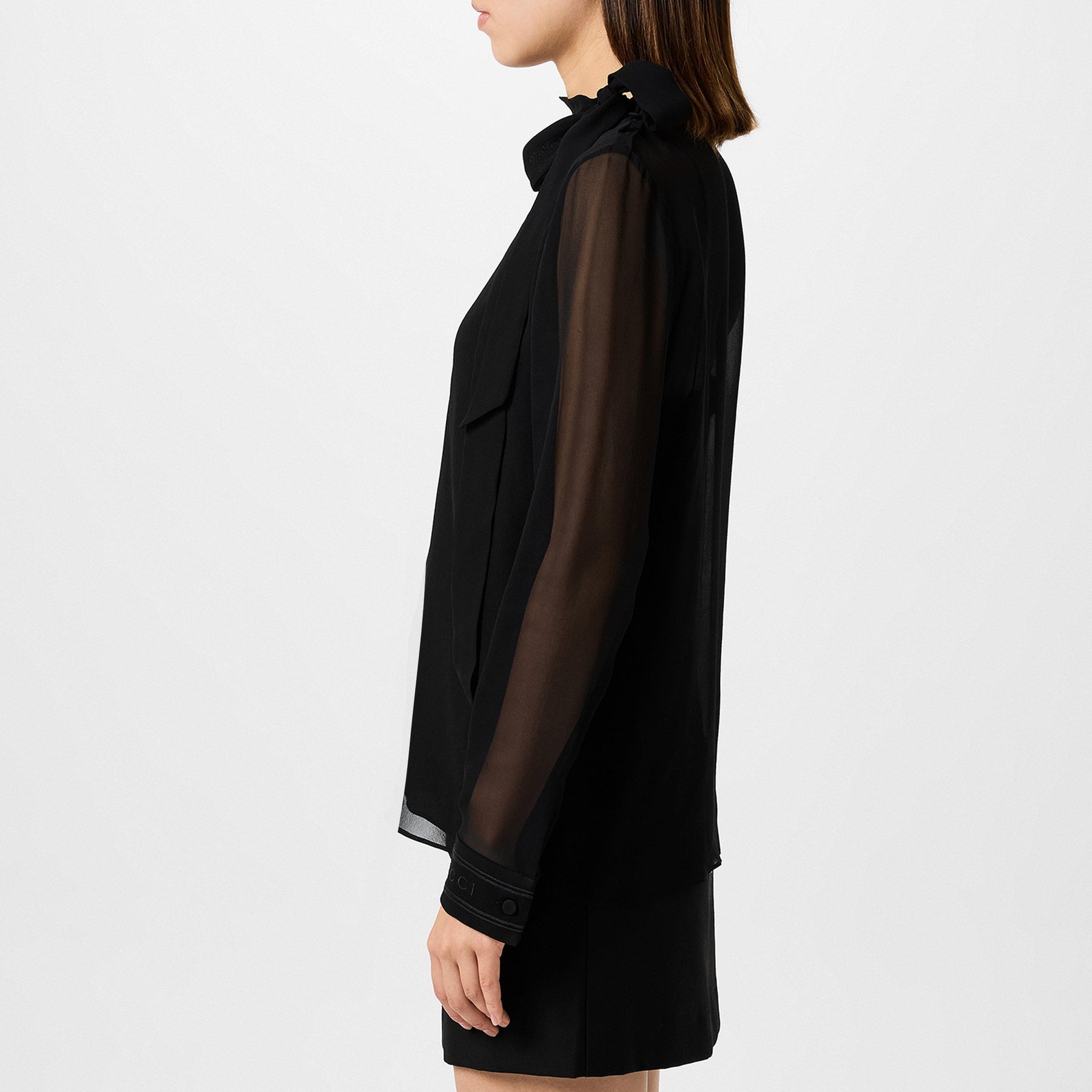 Women's Plain Silk Tie-Detailed Georgette Blouse
