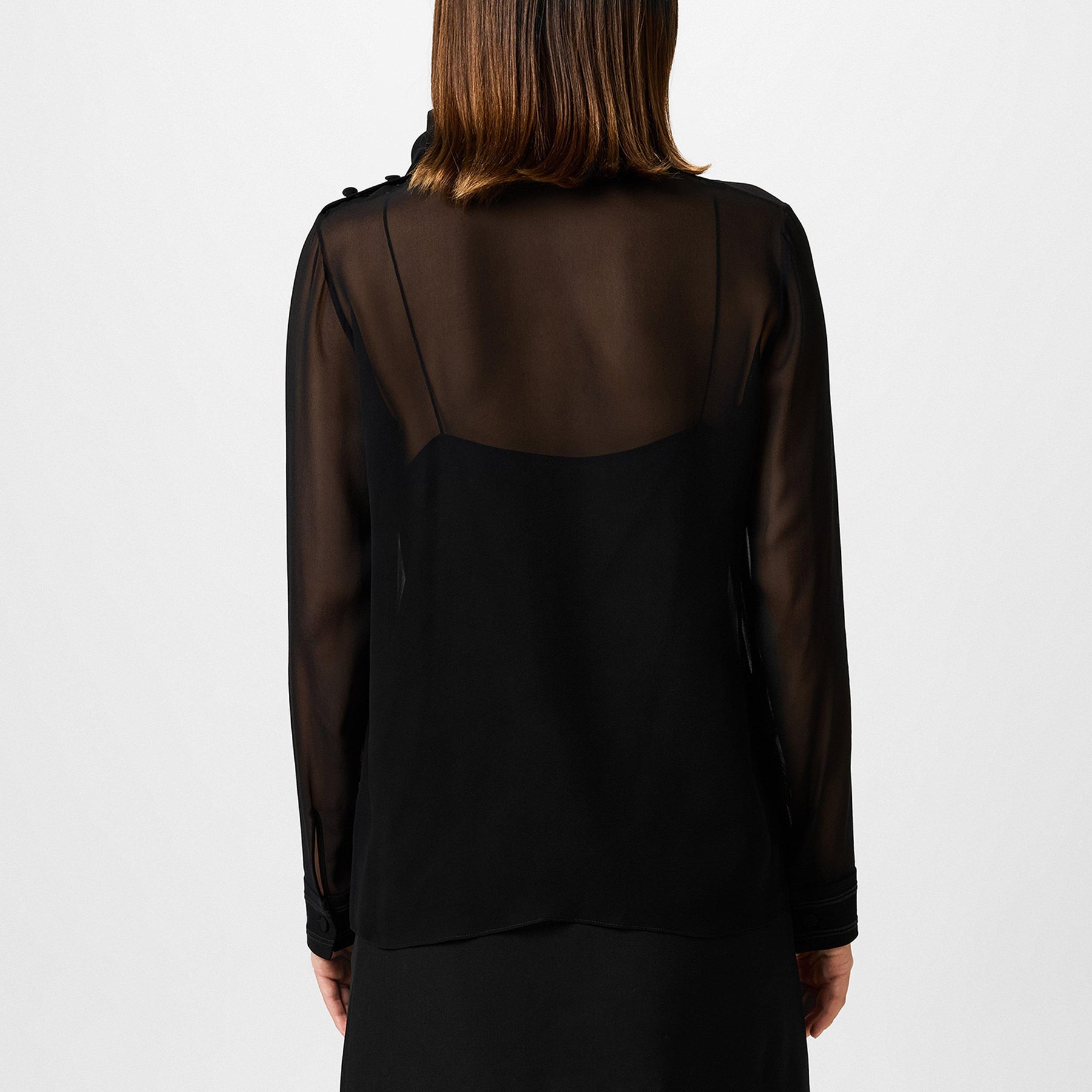 Women's Plain Silk Tie-Detailed Georgette Blouse