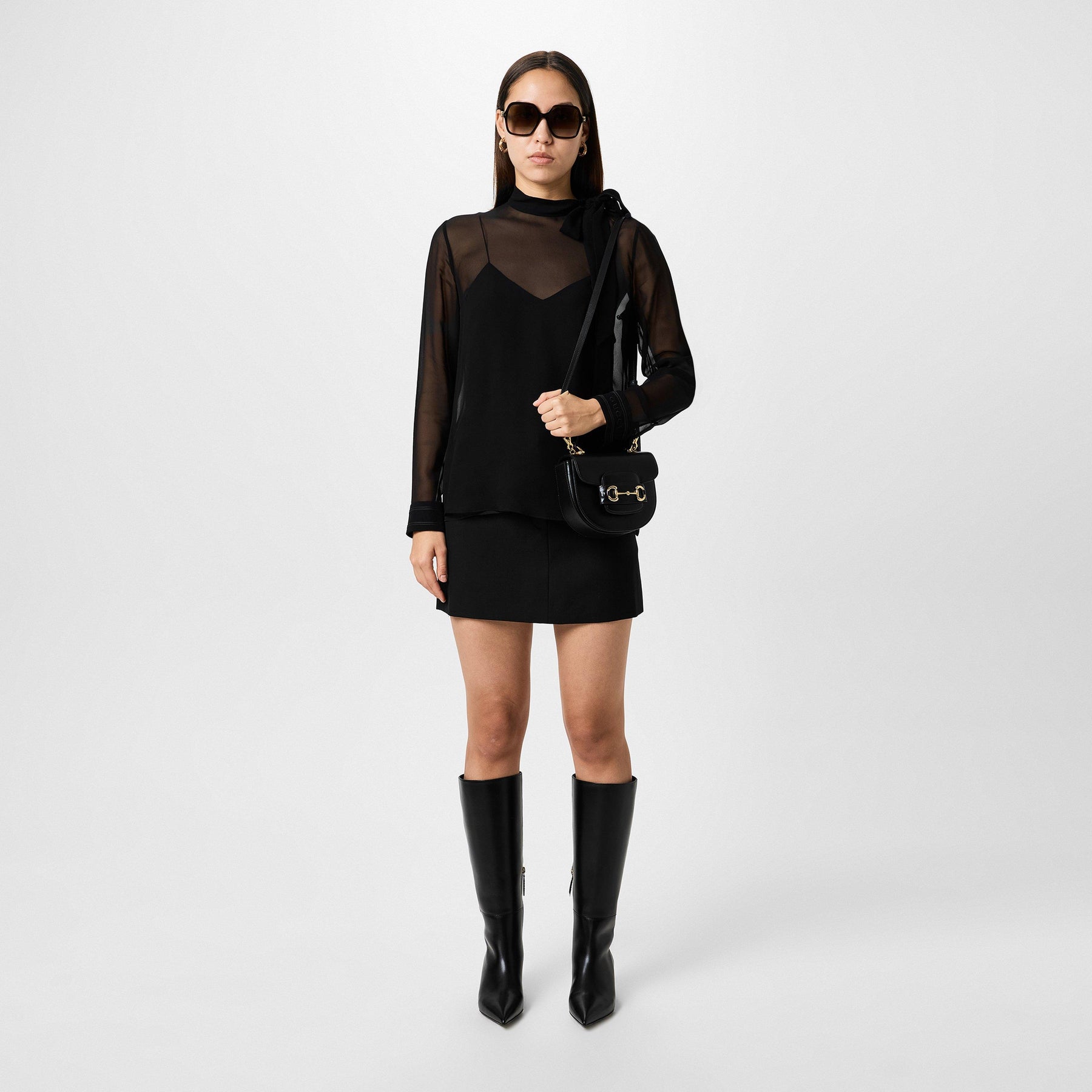 Women's Plain Silk Tie-Detailed Georgette Blouse