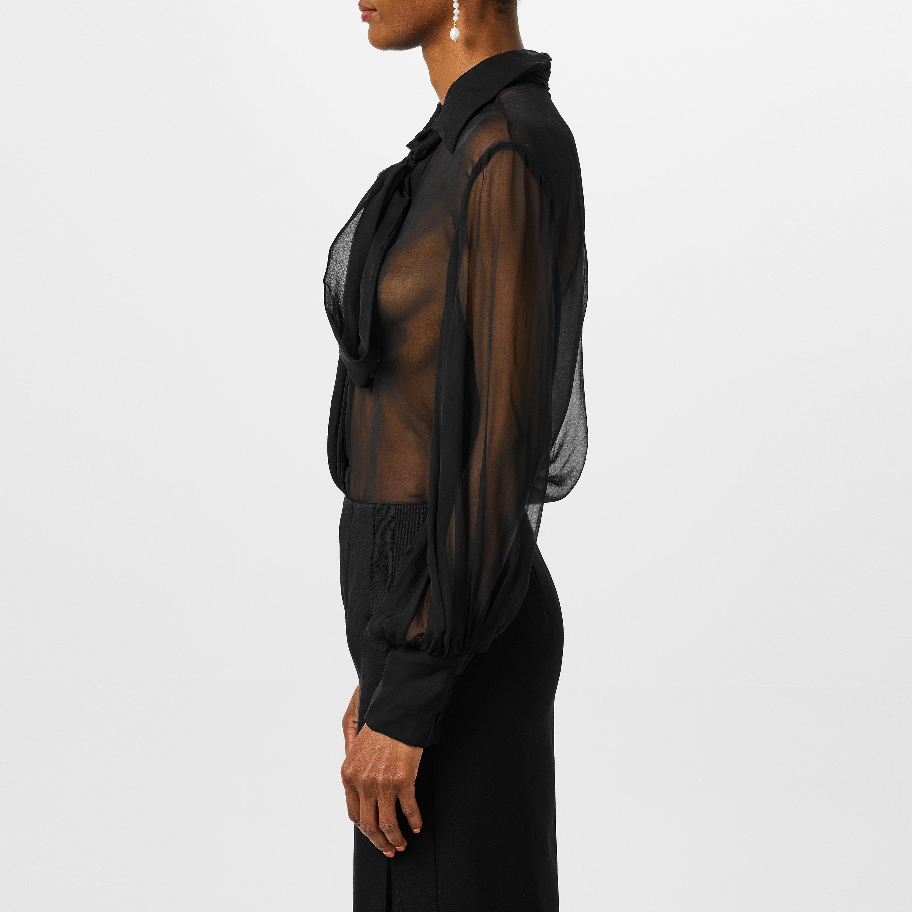 Silk-Chiffon Bow Blouse