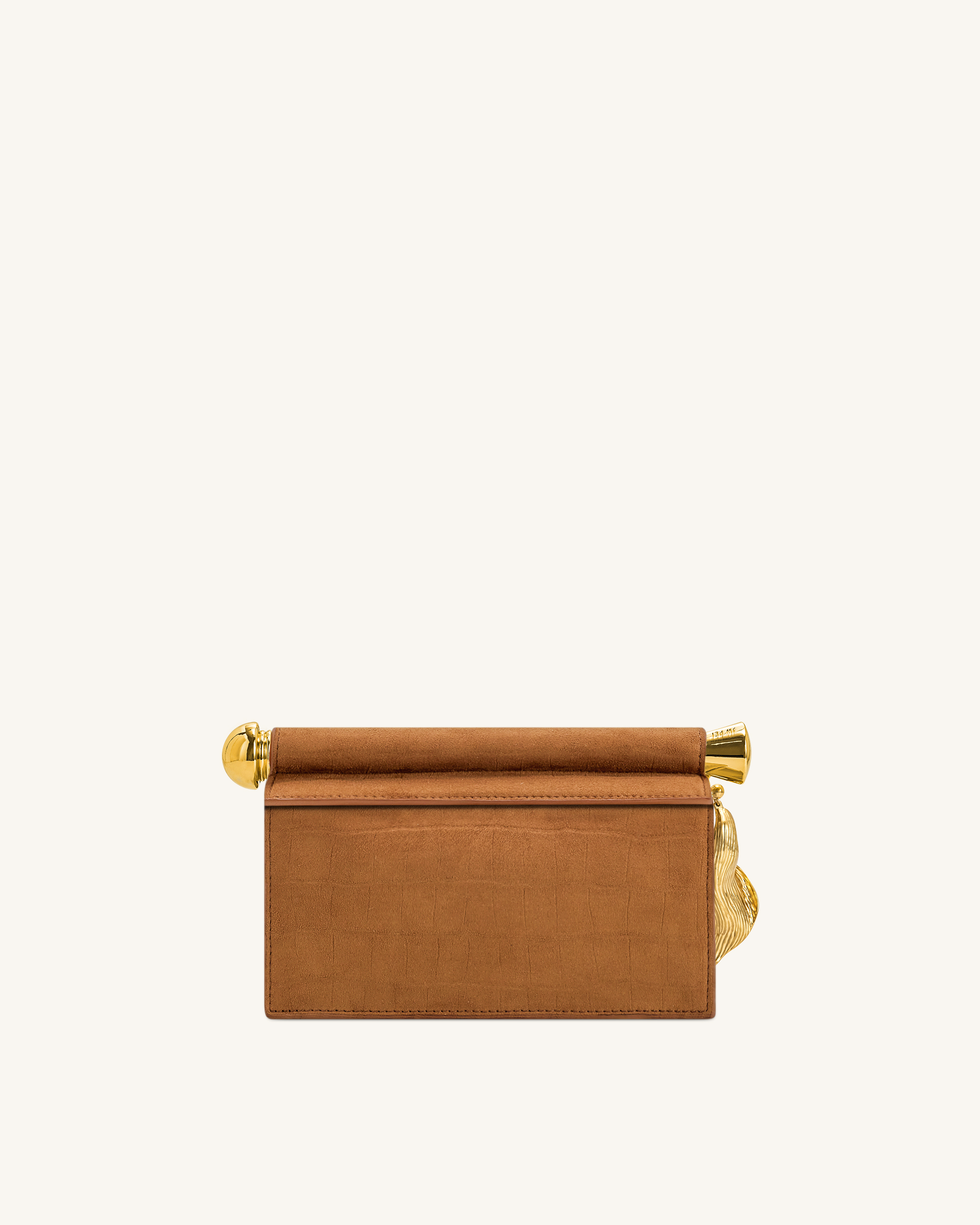 Holly Faux Suede Metal Pendant Embellished Clutch - Reddish Brown