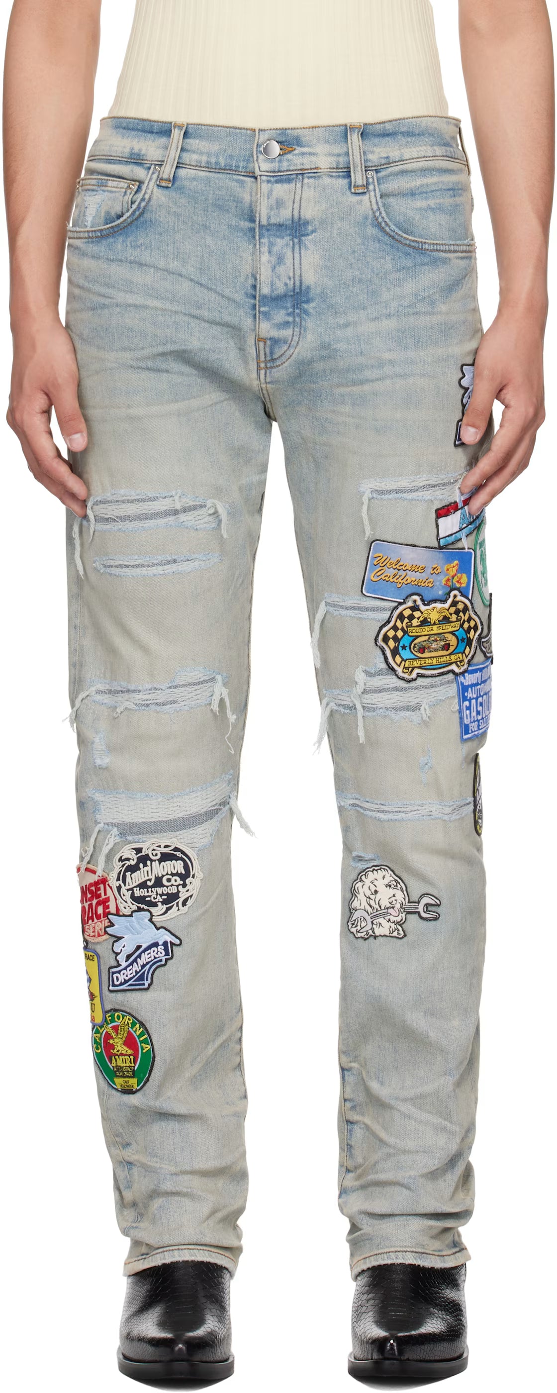 Blue Station Patch Repair Slim Jeans