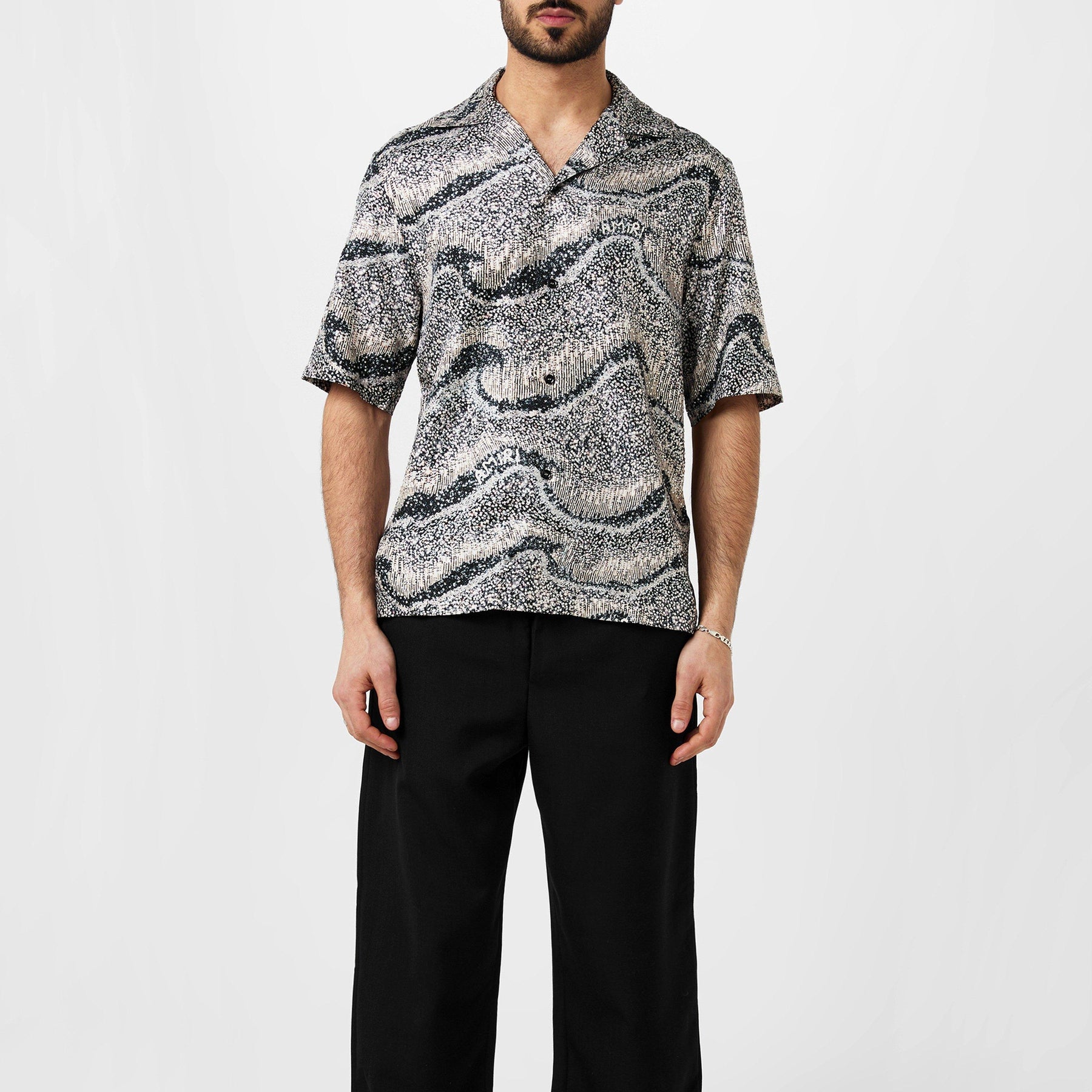 Silk Short-Sleeve Embellished Shirt