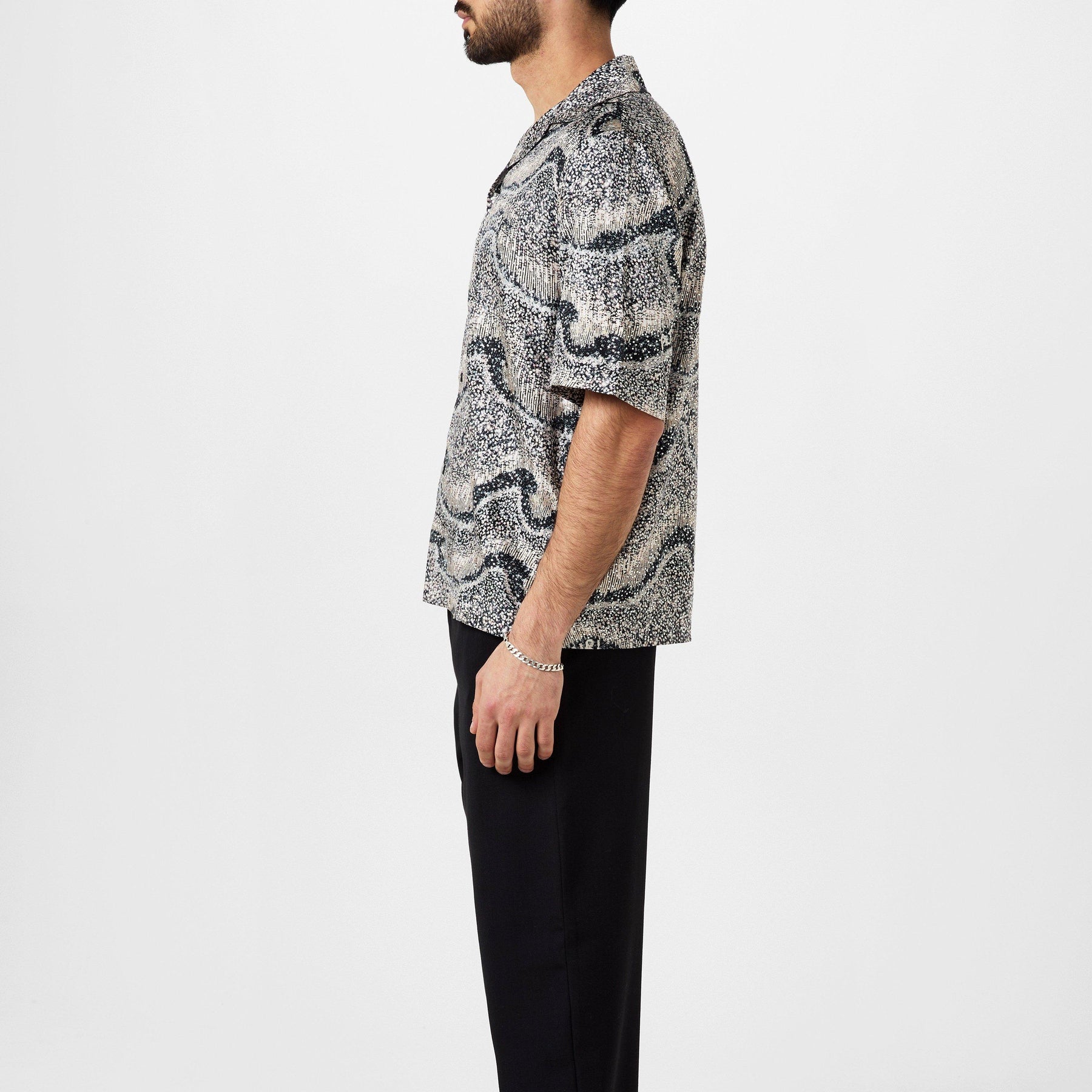 Silk Short-Sleeve Embellished Shirt