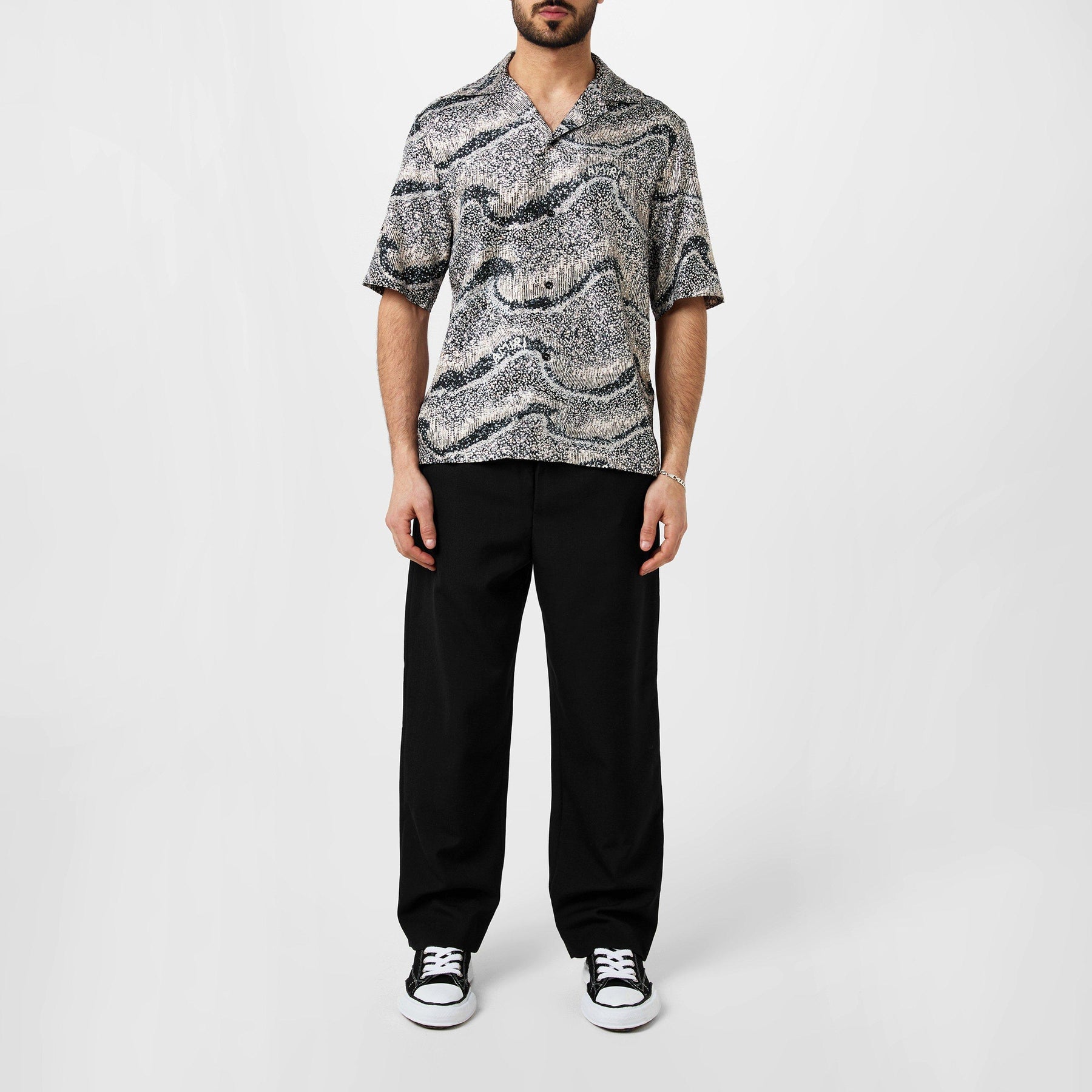 Silk Short-Sleeve Embellished Shirt