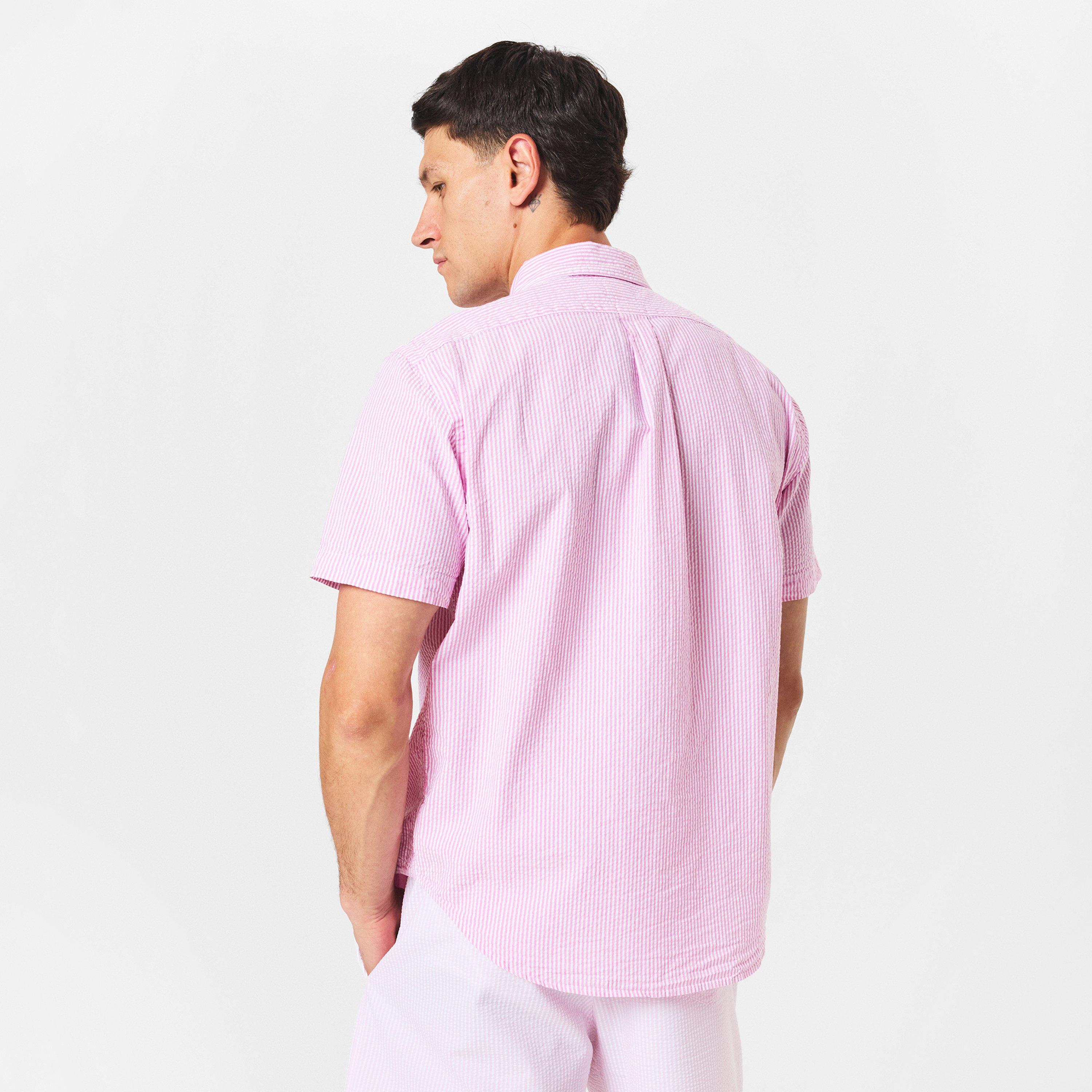 Men's Striped Seersucker Short-Sleeve Patterned Shirt