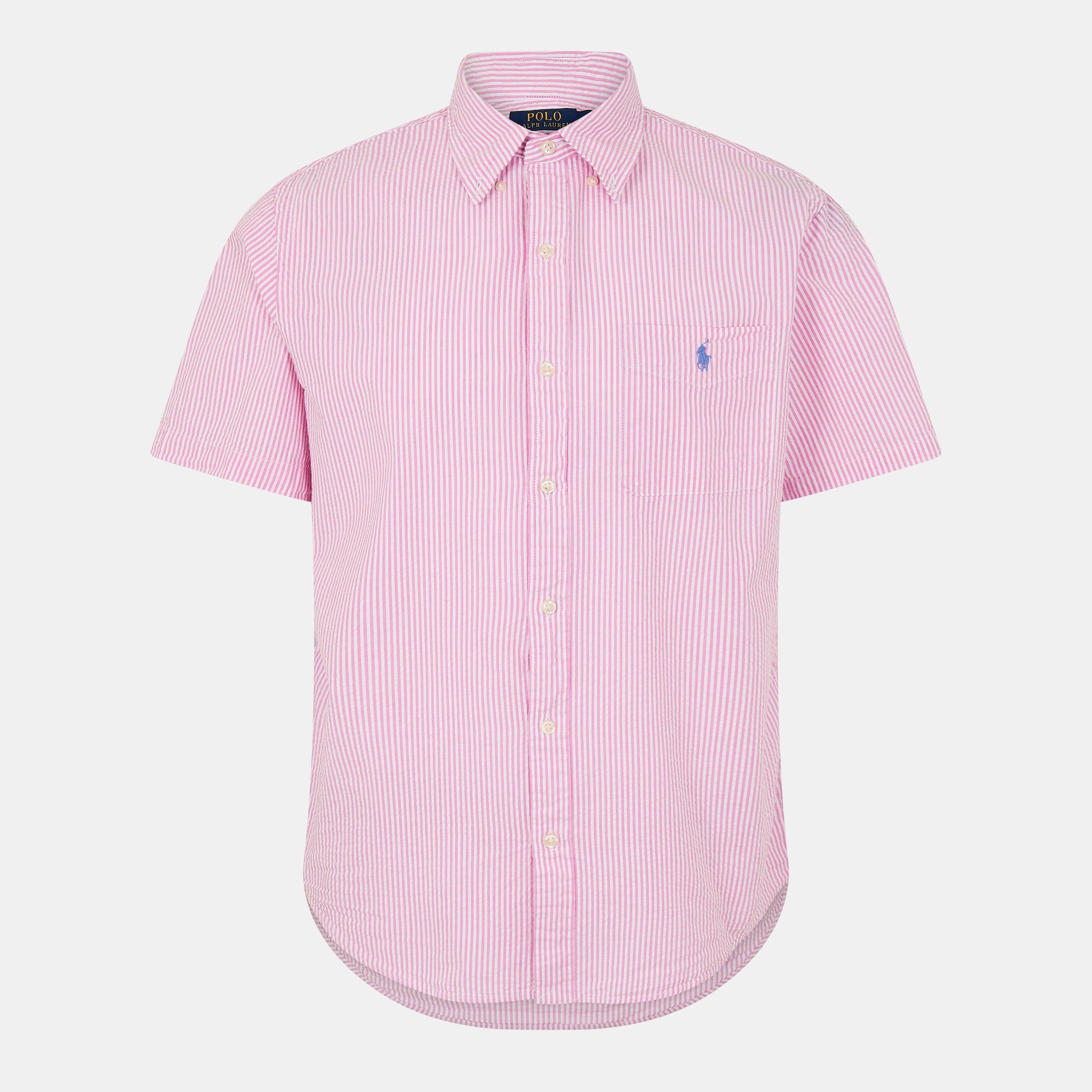 Men's Striped Seersucker Short-Sleeve Patterned Shirt