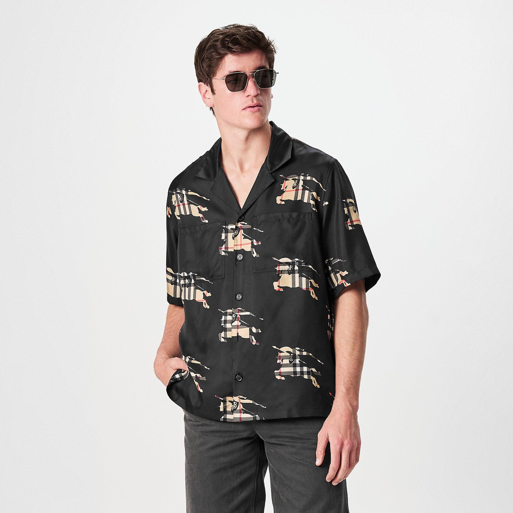 Equestrian Knight-Print Silk Shirt