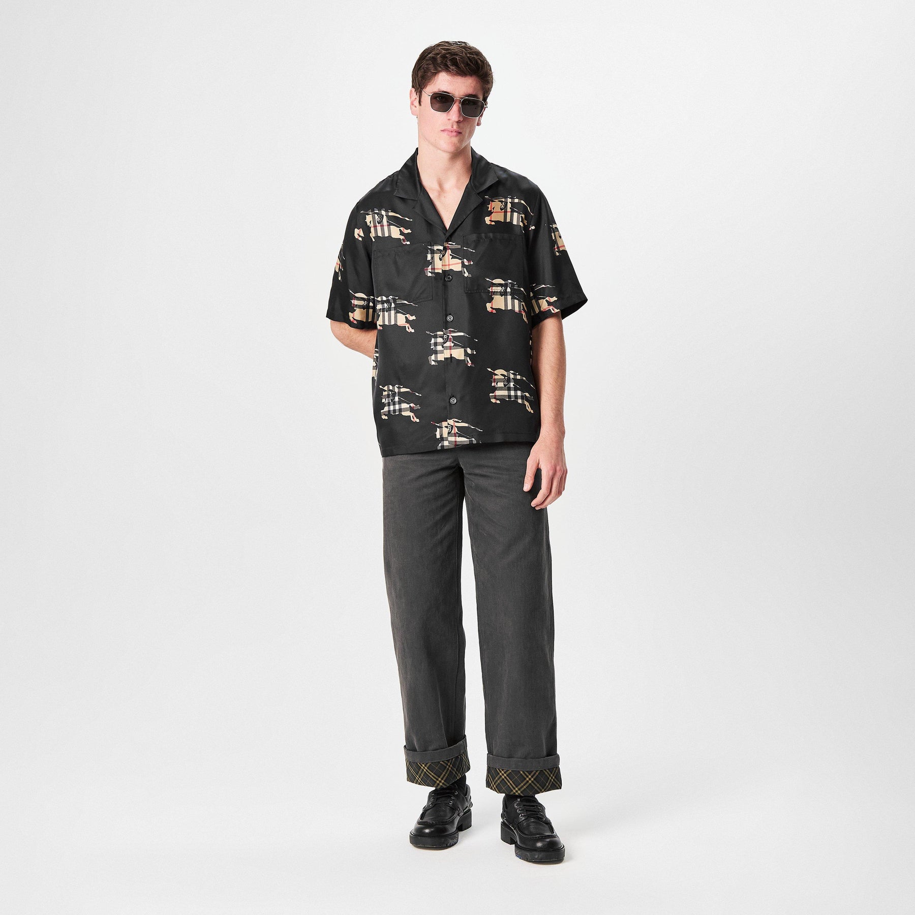 Equestrian Knight-Print Silk Shirt