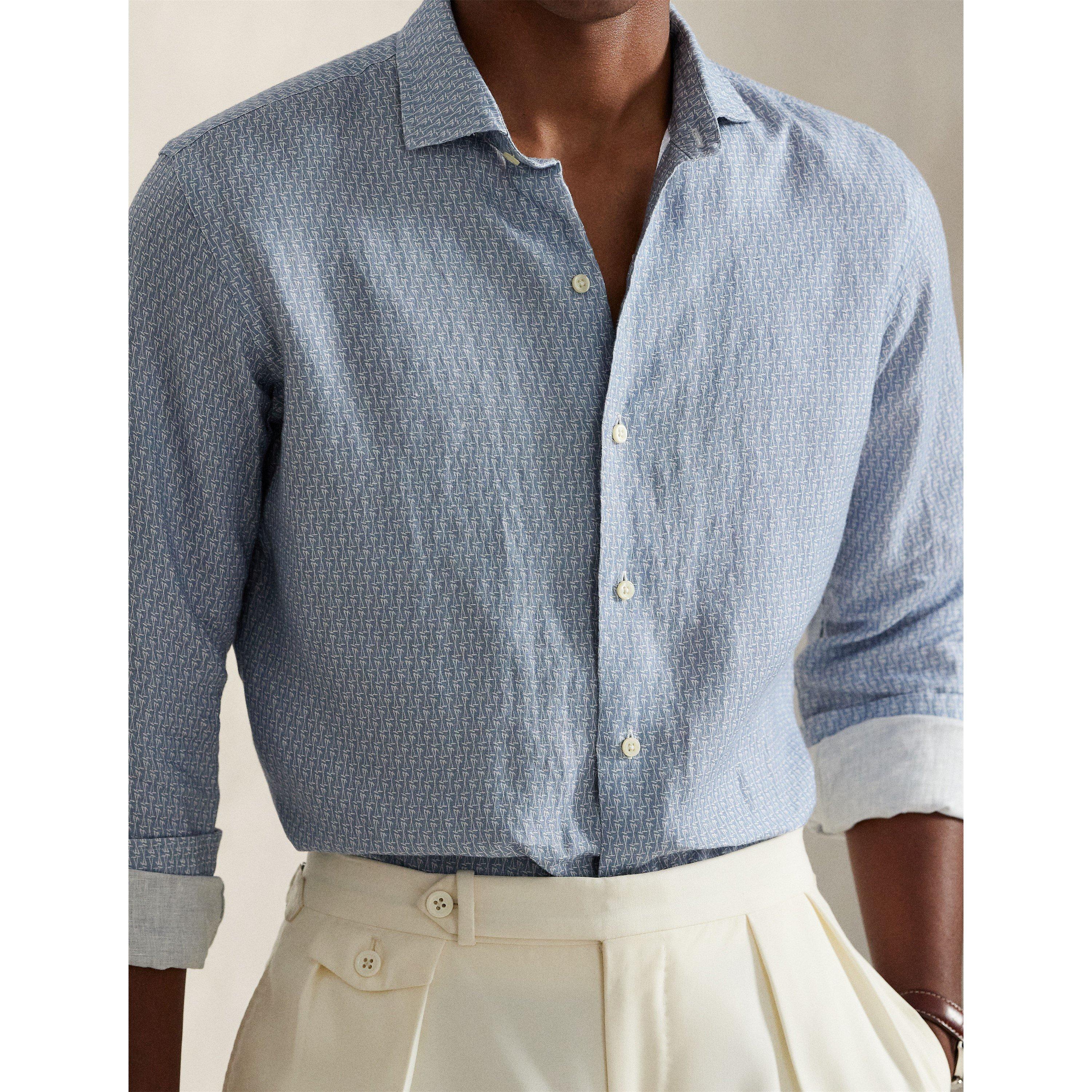 Custom Fit Mallet-Print Linen Shirt