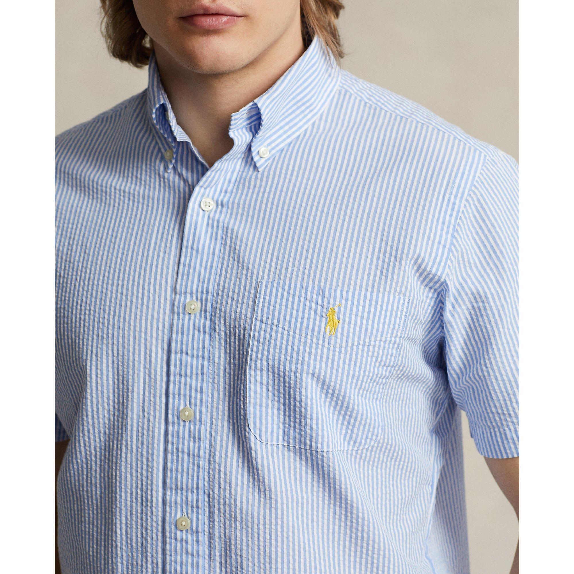 Striped Seersucker Short-Sleeve Shirt
