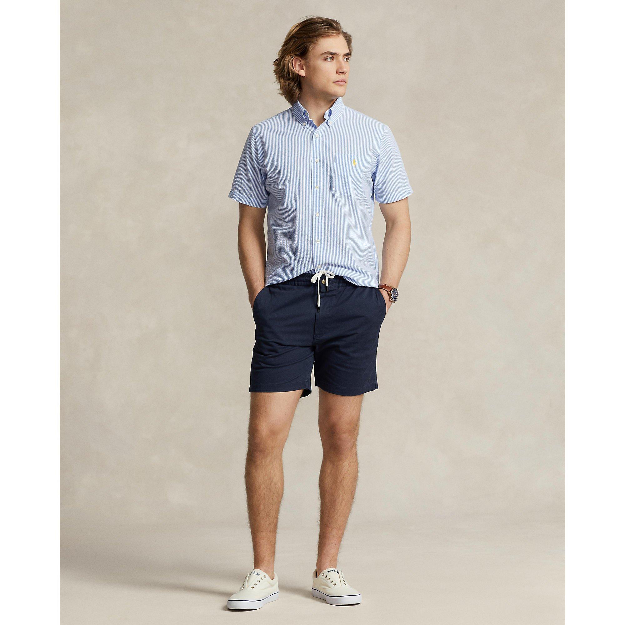 Striped Seersucker Short-Sleeve Shirt