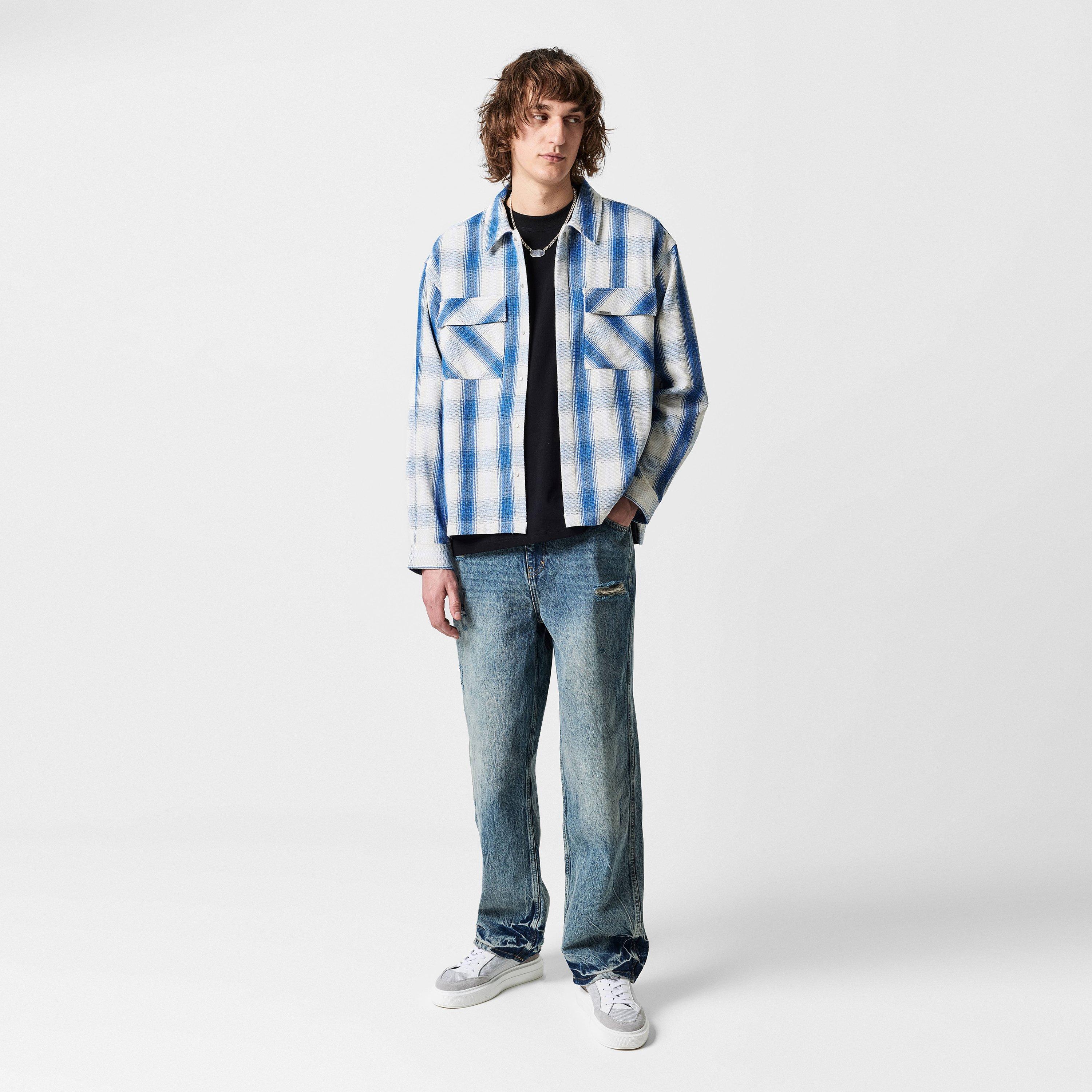Men's Cotton-Blend Cheque Shirt, Oversized Fit