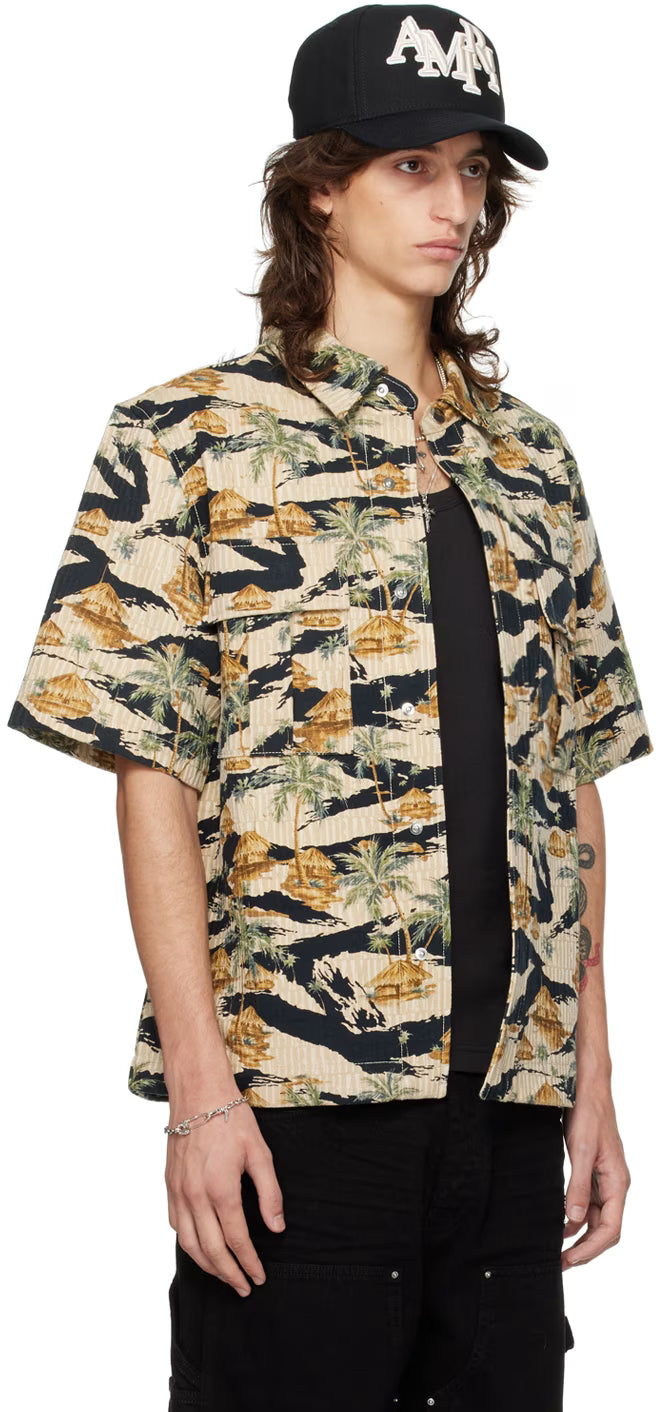 Multicolor Repeat Palm Denim Shirt