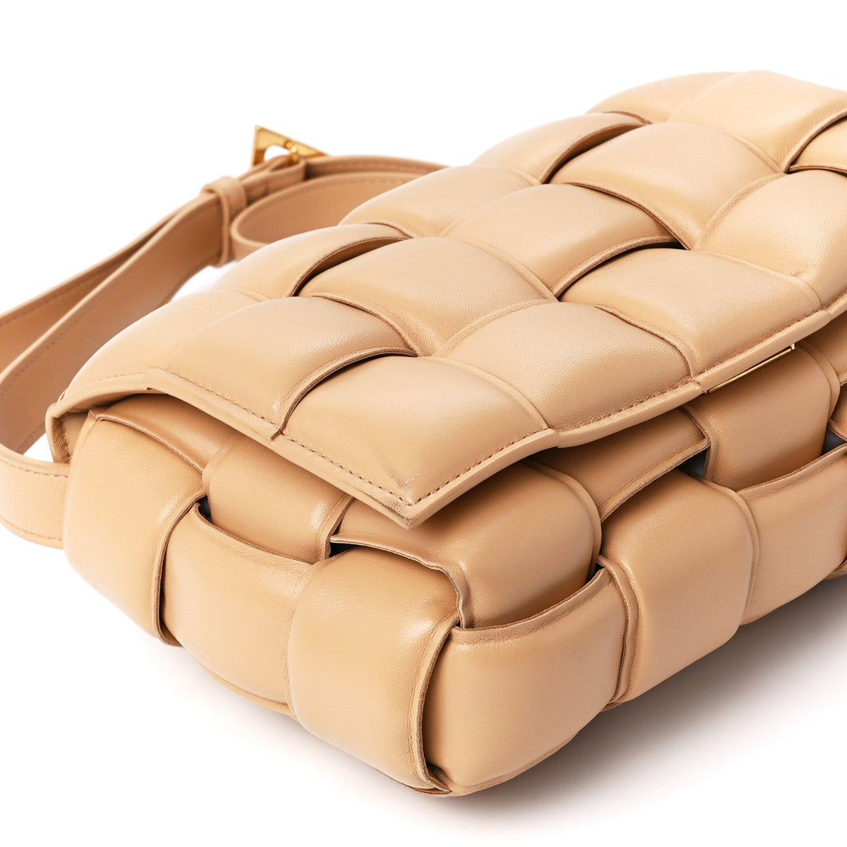 Nappa Maxi Intreccio Padded Cassette Crossbody Bag Almond