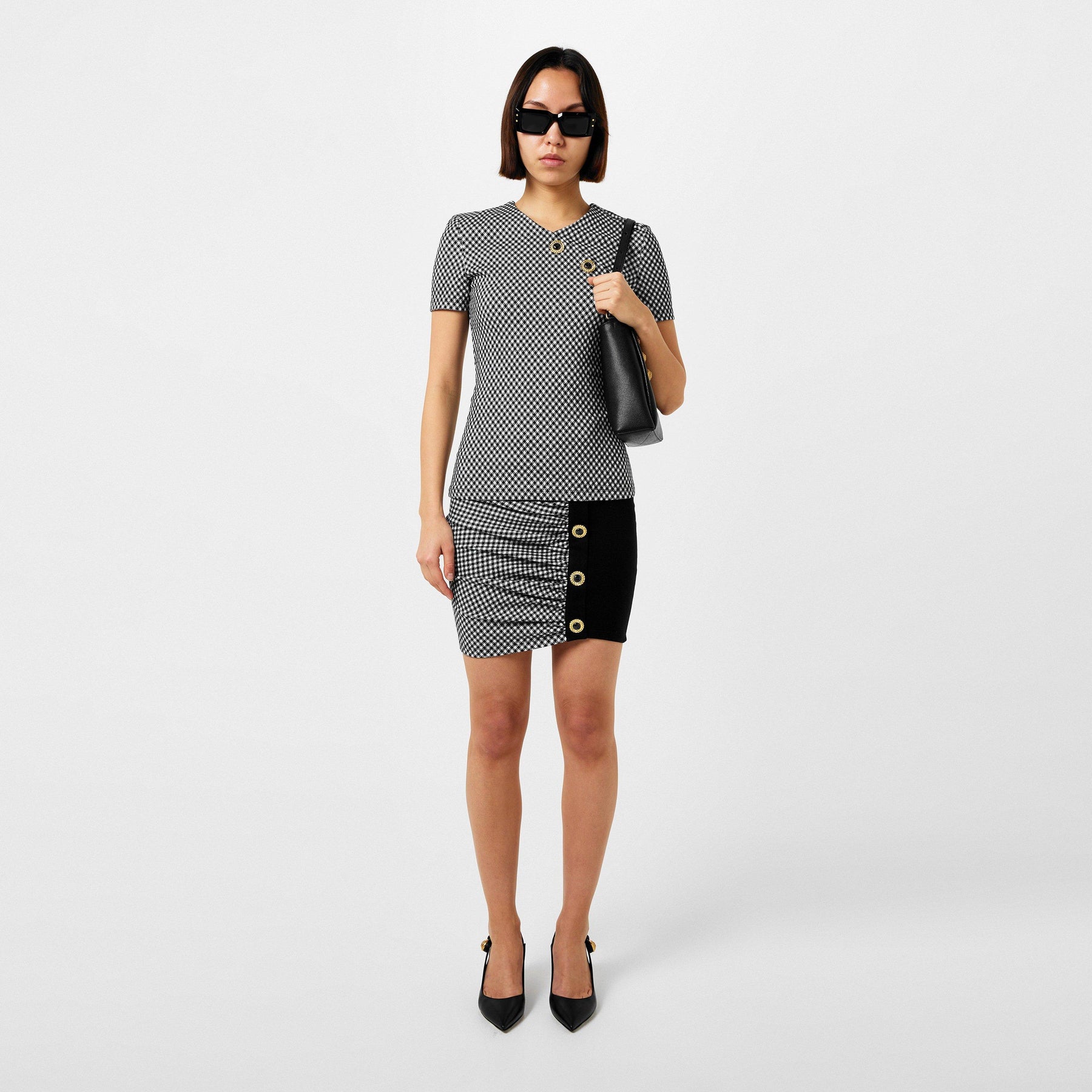 Ruched Crosshatch Midi Skirt