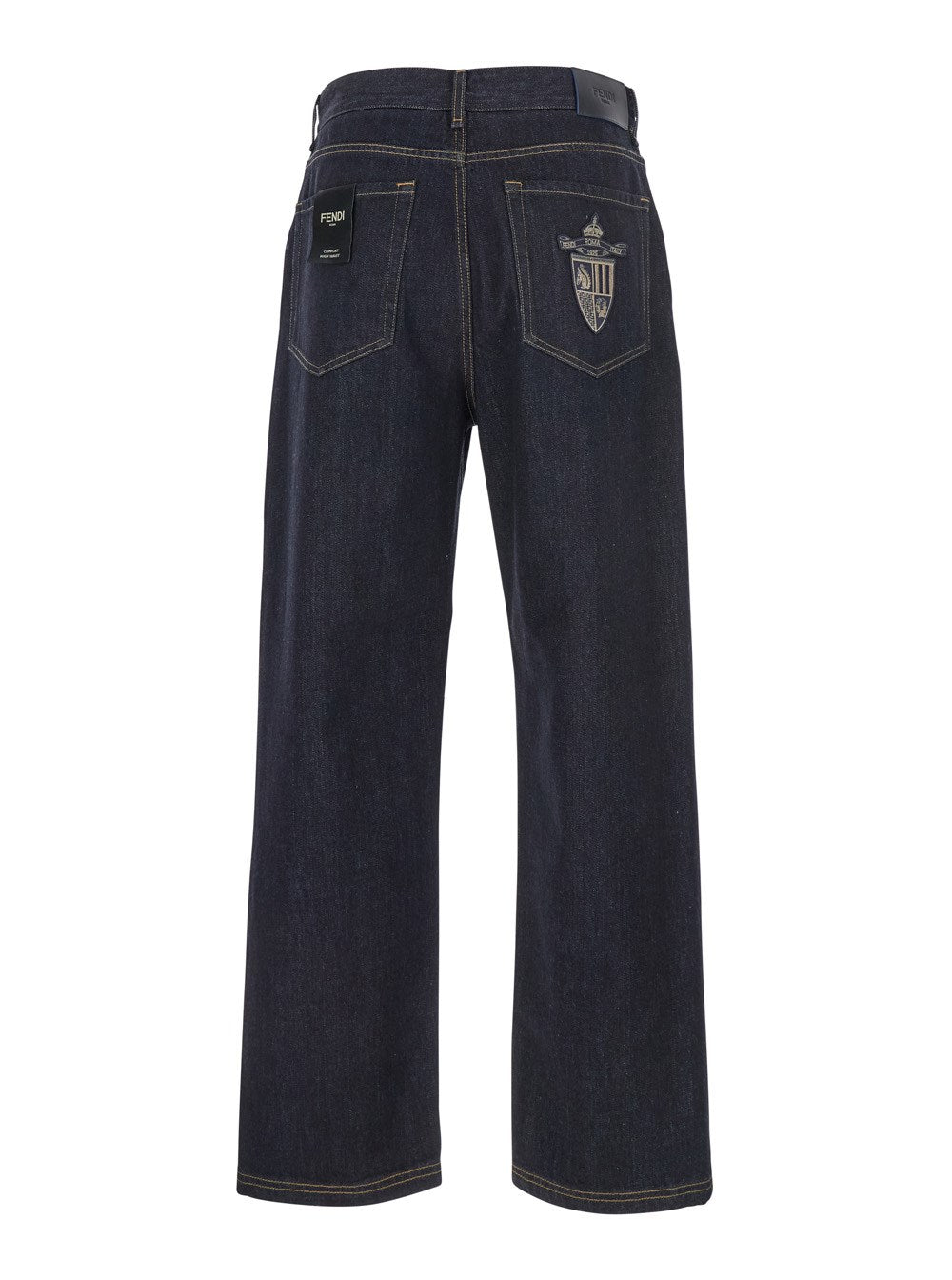 Fendi Blue Five Pocket Jeans with Fendi Club Patch on the Back in Denim Man
