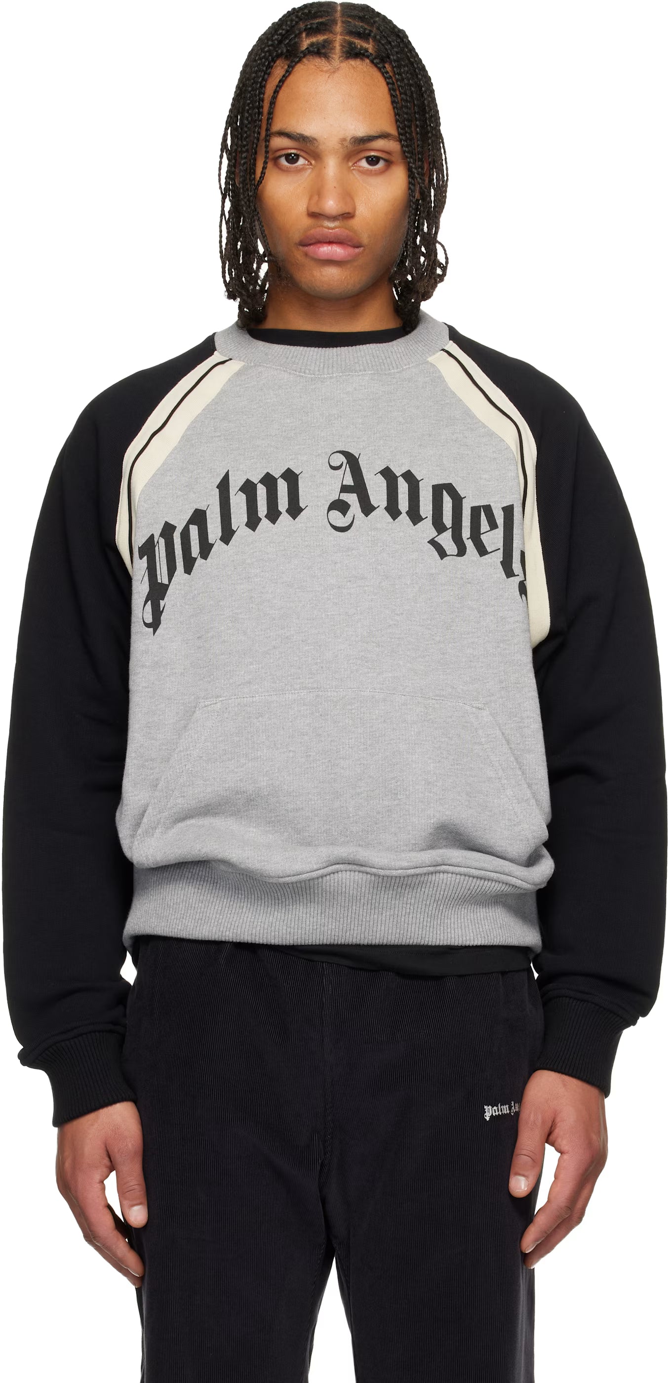 Gray Curved Logo Track Crew Sweatshirt
