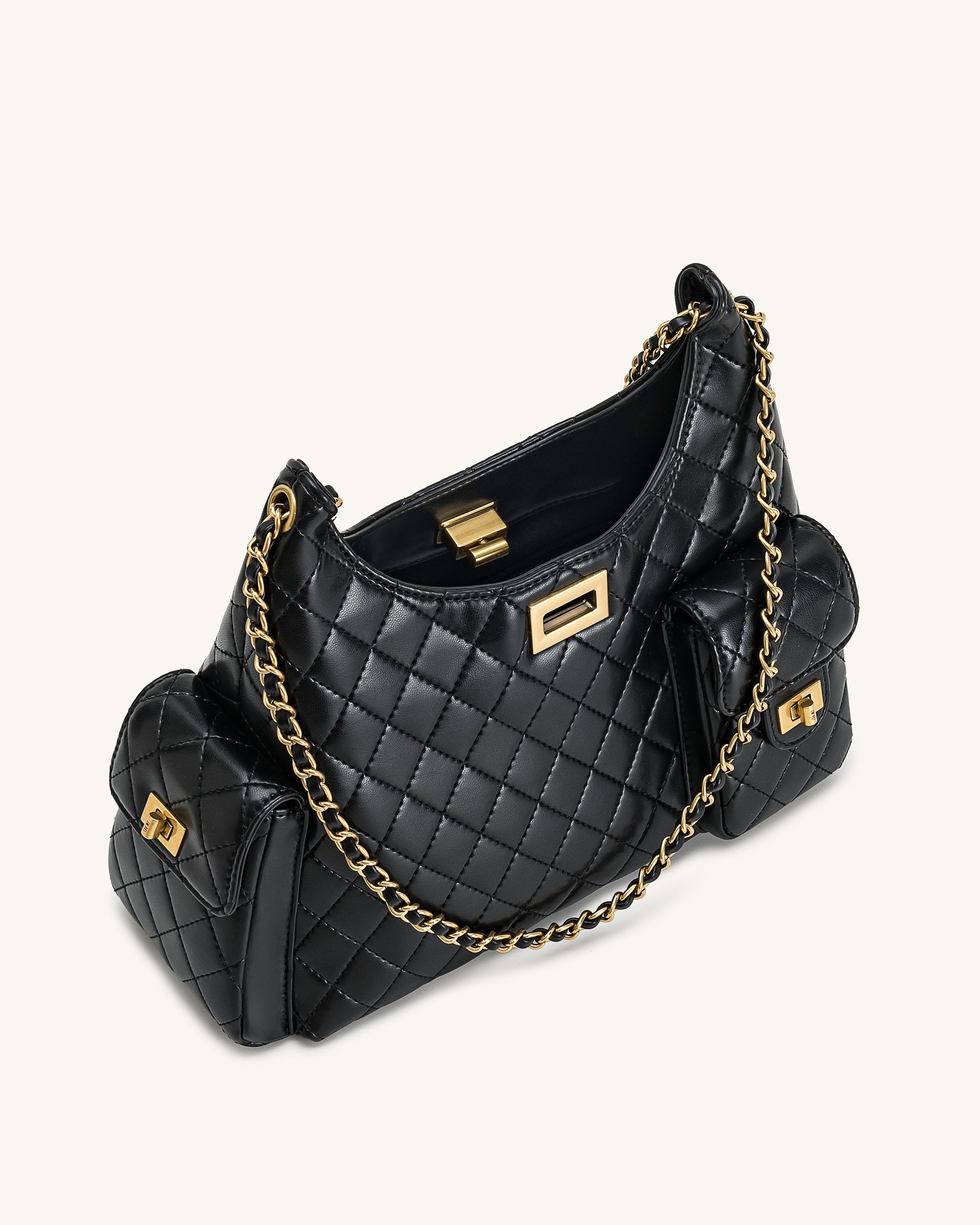 Vivian Quilted Chain Shoulder Bag - Brown