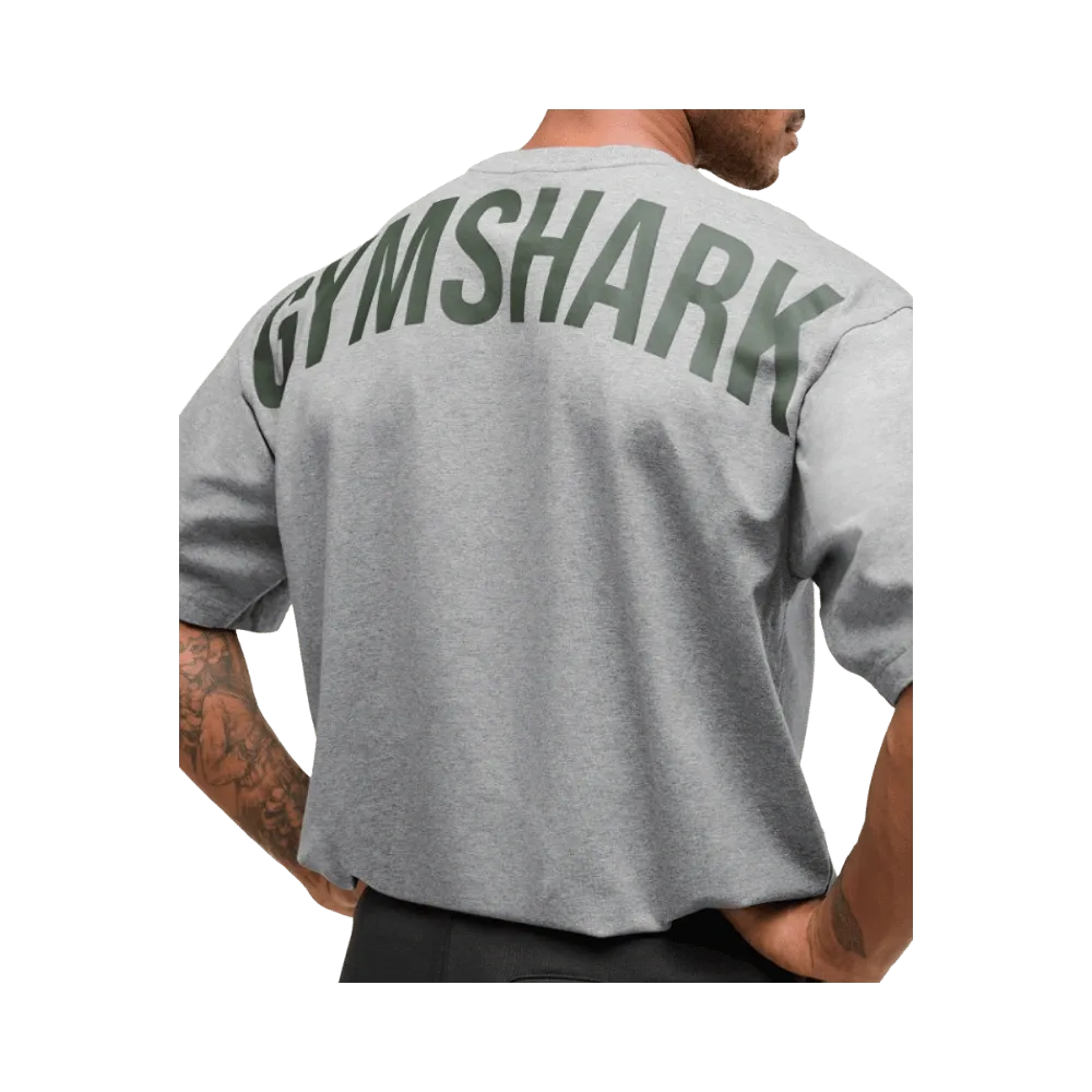 Gymshark Power T-Shirt Oversized Fit Charcoal Core Marl/Trail Green