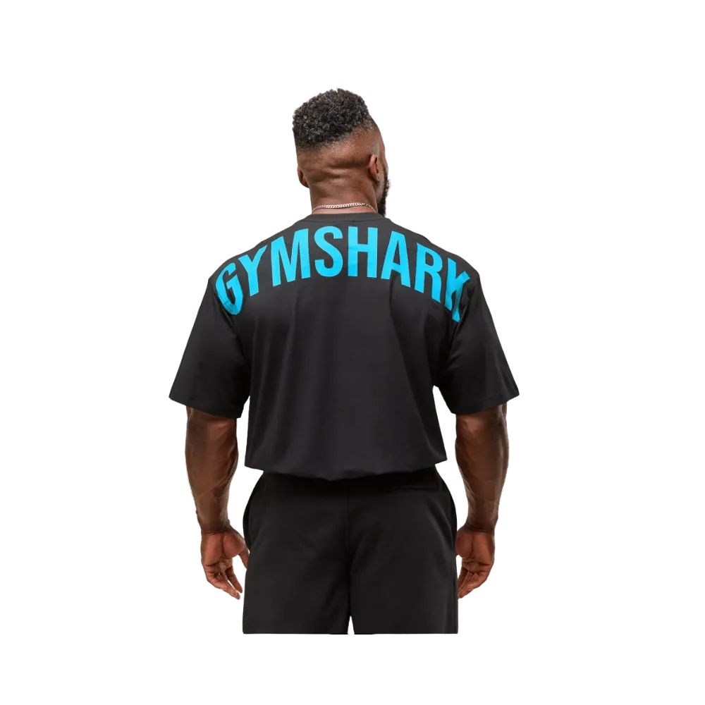 Gymshark Power T-Shirt Oversized Fit Black/Brand Blue