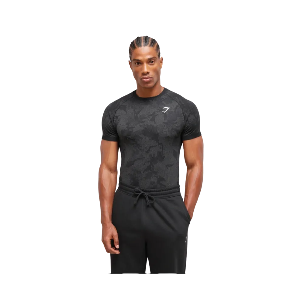 Gymshark Geo Seamless T-Shirt Slim Fit Black/Charcoal Grey