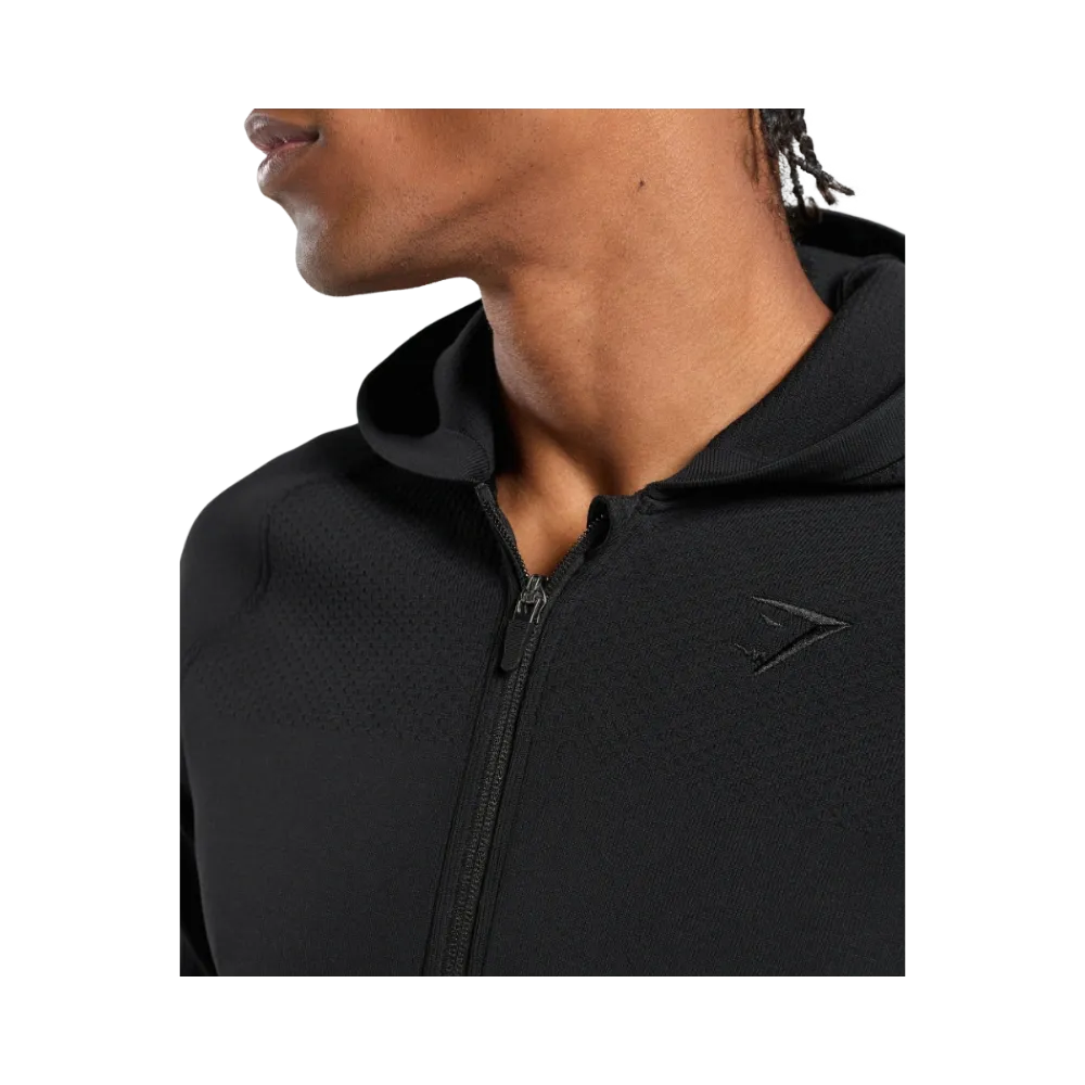 Gymshark Flat Knit Zip Up Hoodie Slim Fit Black