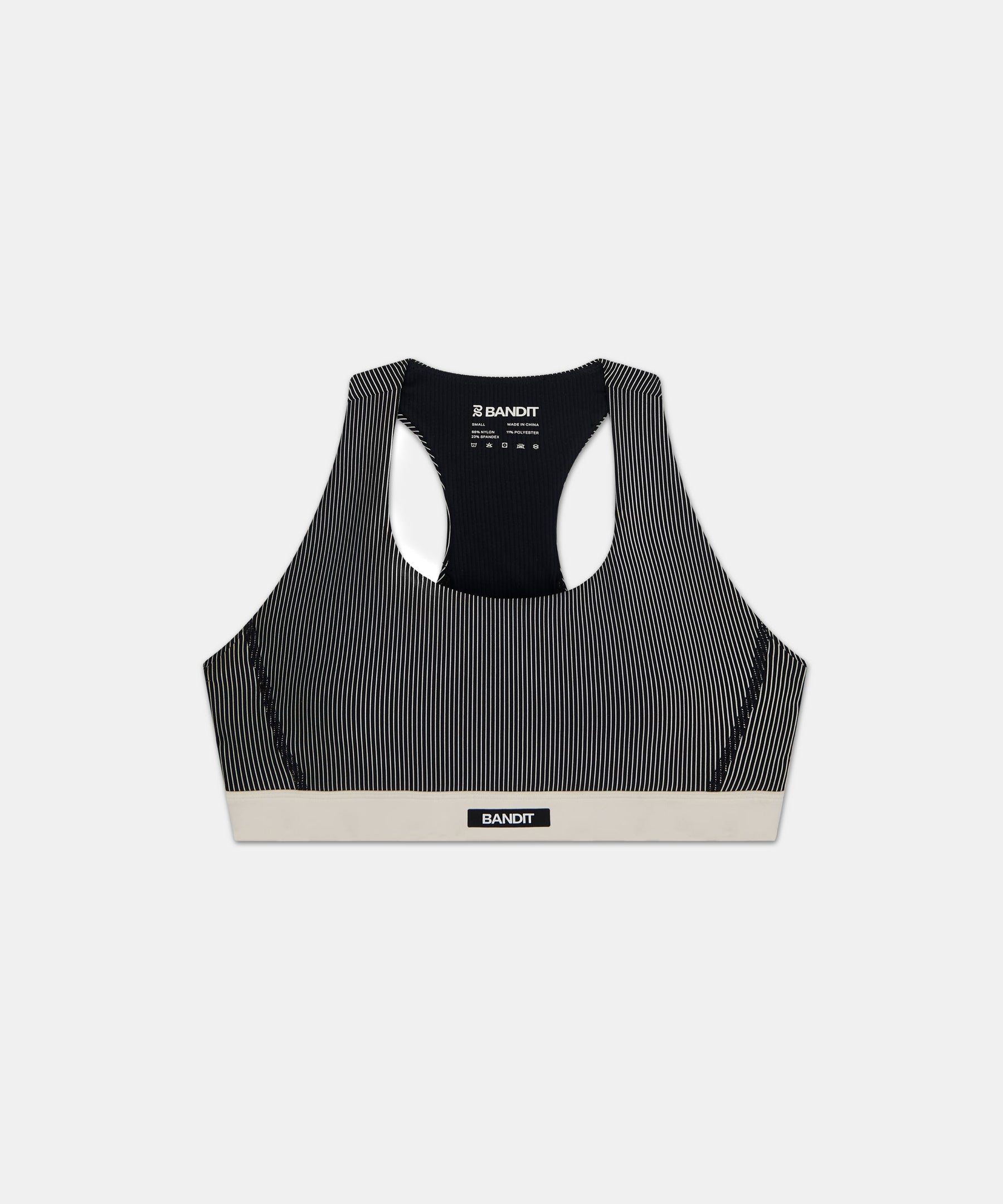 Striped Cadence™ Run Bra - Black with Chalk