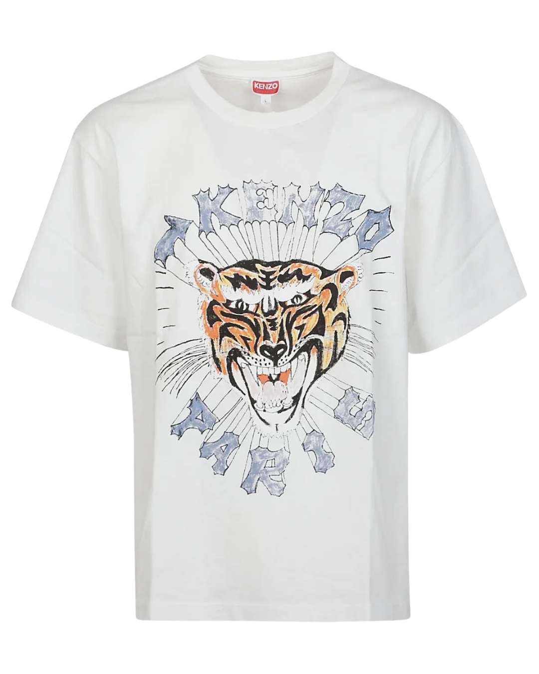 Kenzo Drawn Tiger Printed Logo T-Shirt in White