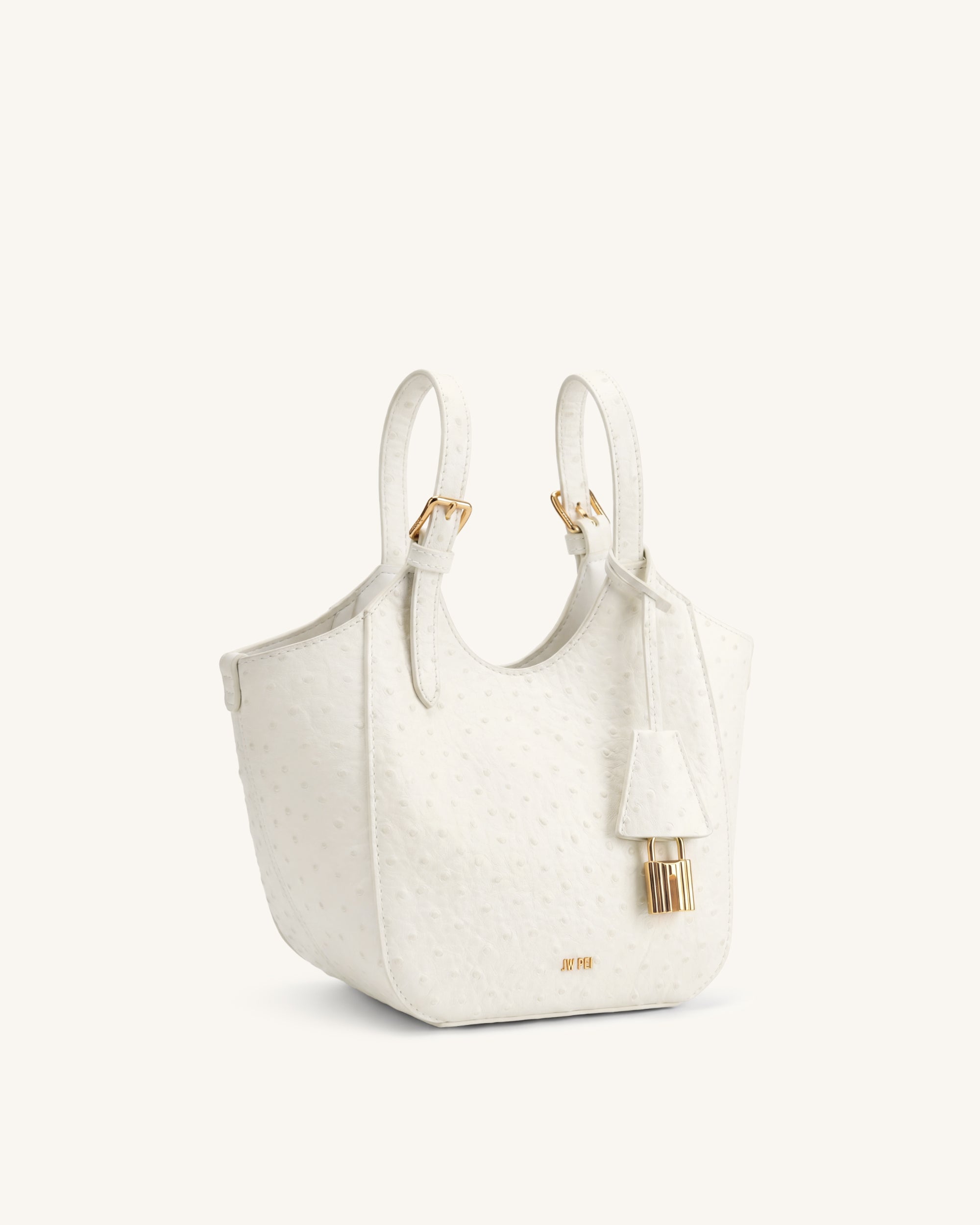 Ines Faux Ostrich Padlock Tote Bag - Khaki