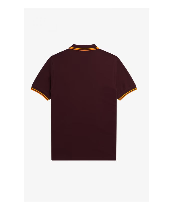 Fred Perry Slim Fit Twin Tipped Polo in Oxblood/Electric Yellow/Gold