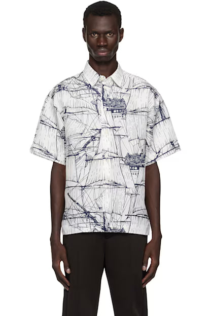 Ferragamo White & Navy Short Sleeved Shirt