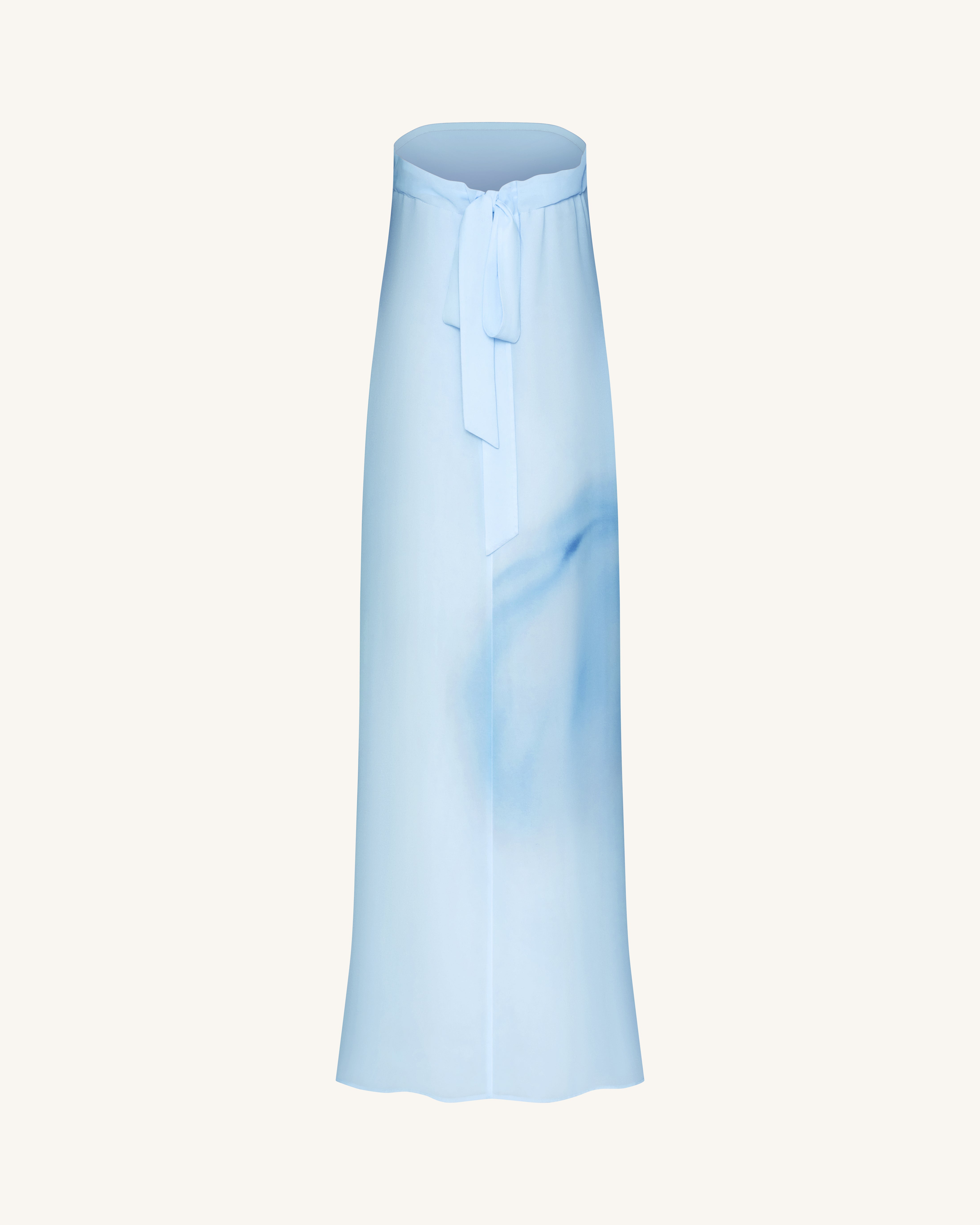 Watercolor Floral Print Strapless Maxi Dress - Blue