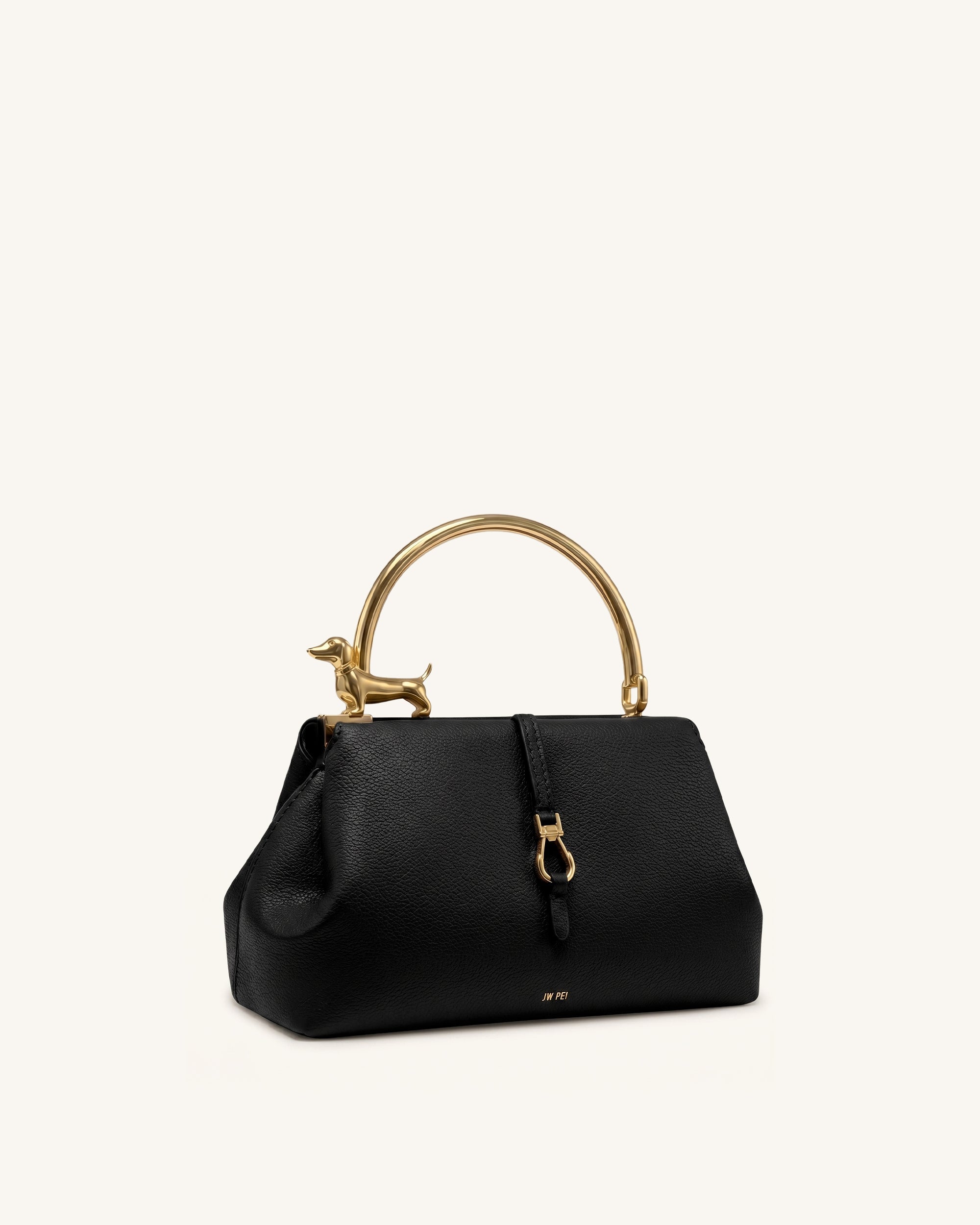 Bruna Dachshund Metal Handle Top Handle Bag - Brown