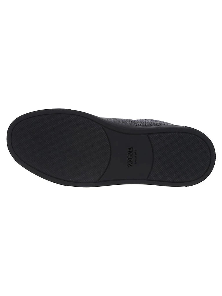 Zegna Men's Triple Stitch Low-Top Sneakers in Black Deer & Cow Leather – Made in Italy