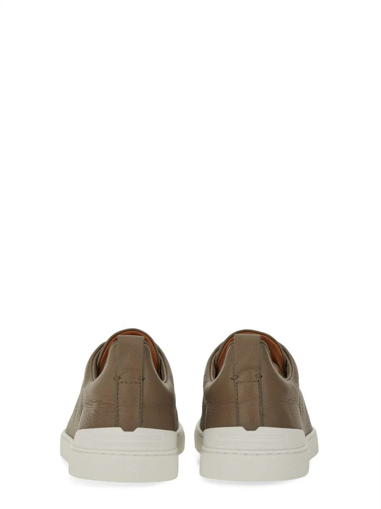Zegna Men’s Beige Deer Leather Sneakers