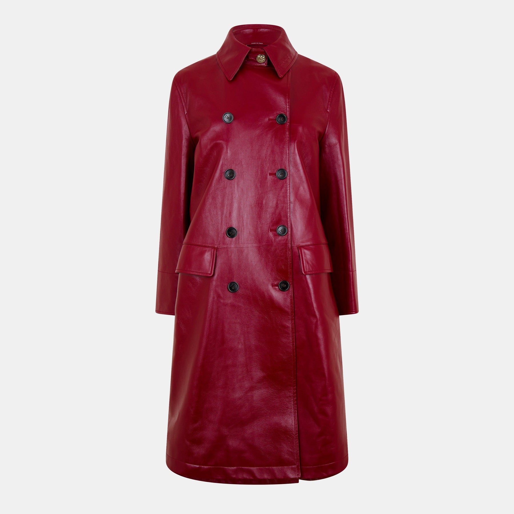 Shiny Leather Double-Breasted Coat