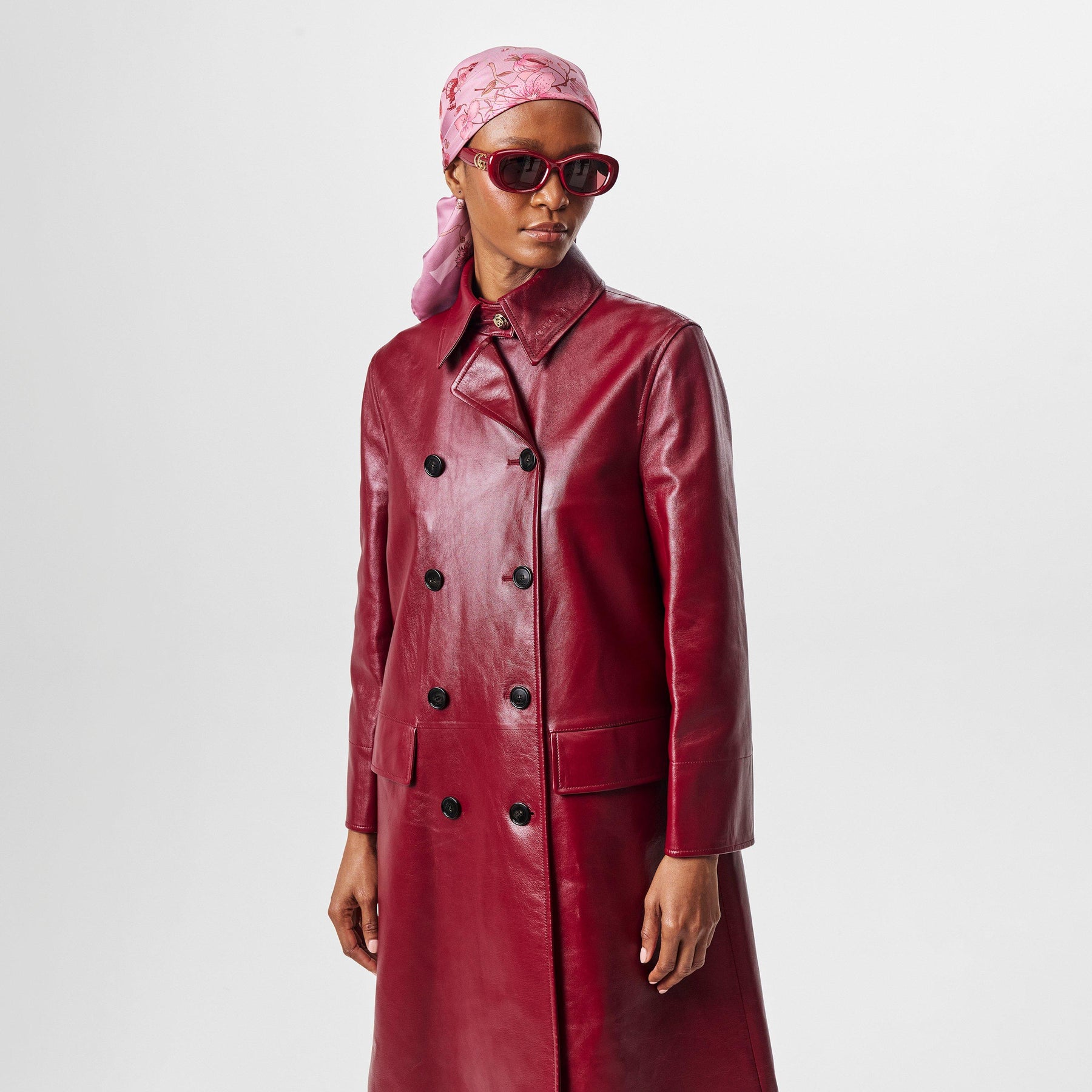 Shiny Leather Double-Breasted Coat